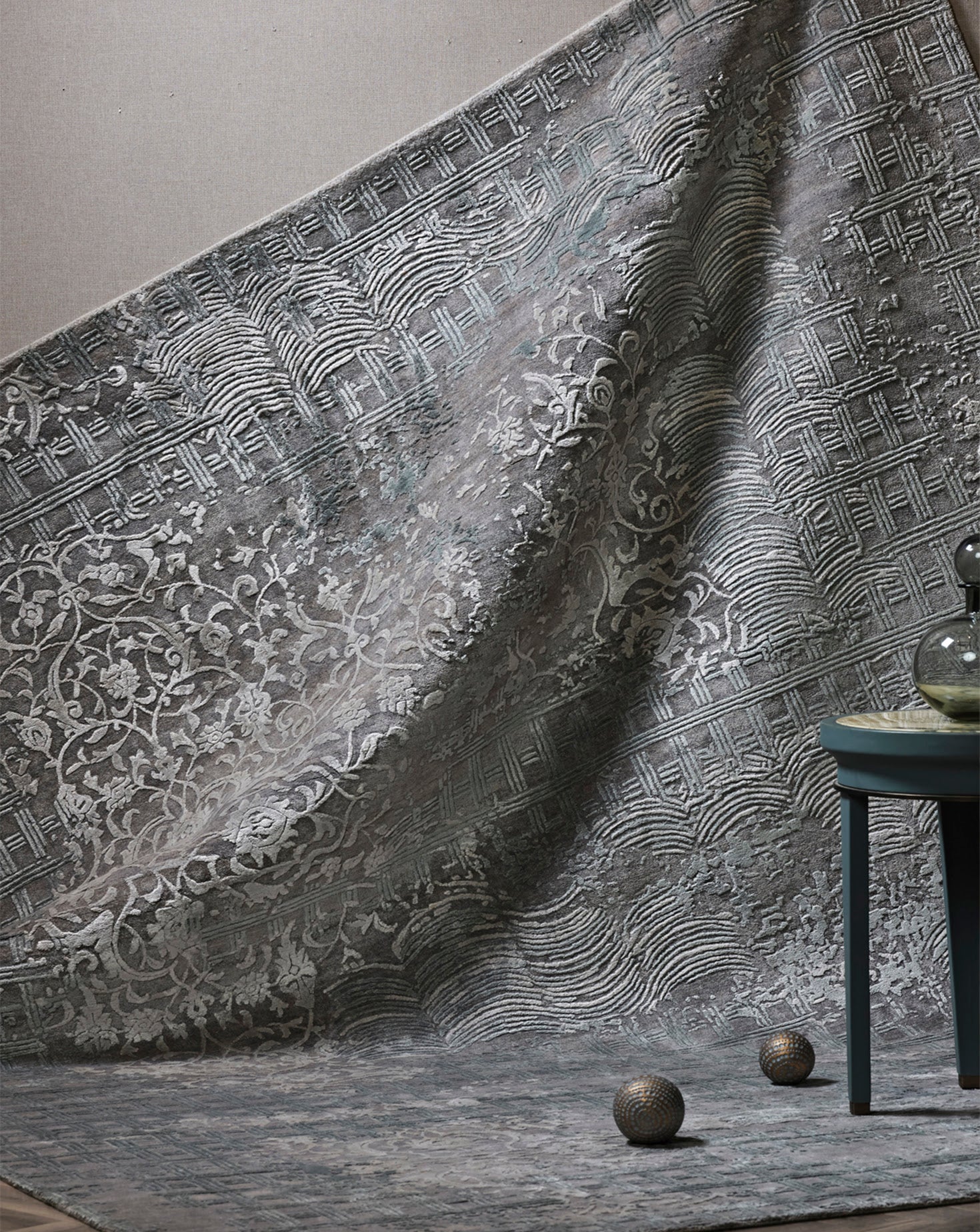 Crosslyn Teal Handknotted Wool and Silk Rug