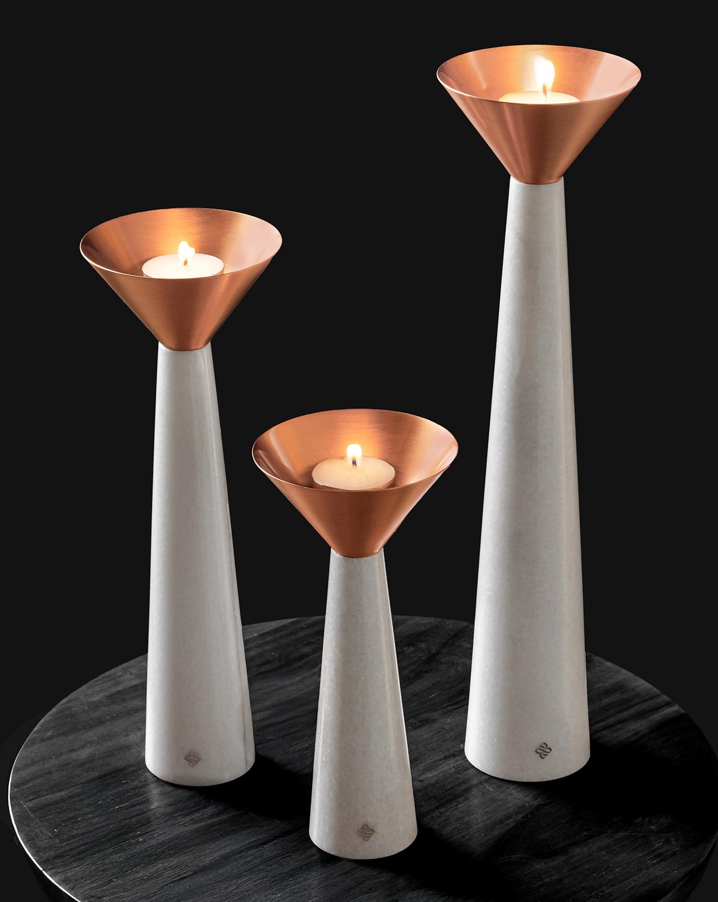 Cu Stone Candlestand Marble White Sets of 3