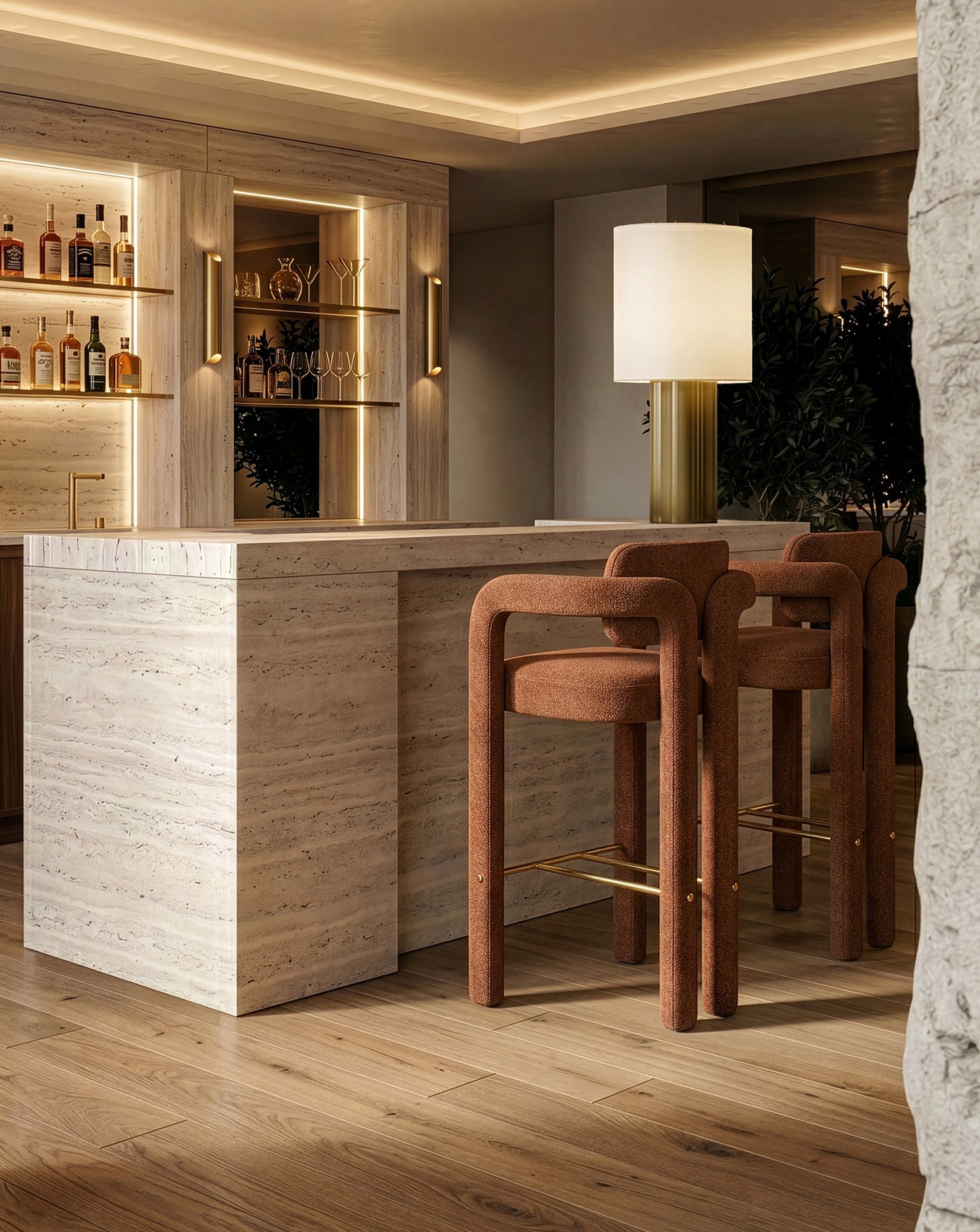 Double Arch Chenille Dark Red Bar Stool