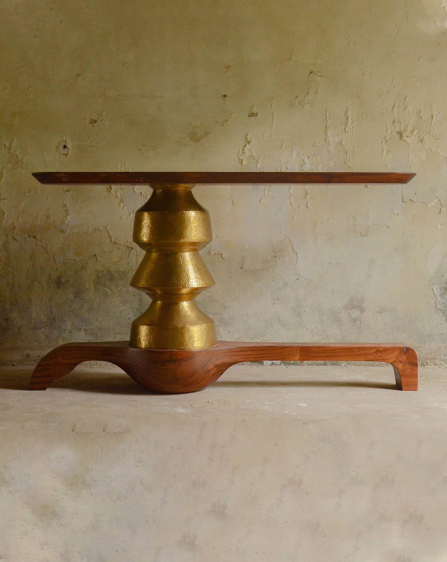 Ghee Brass and Wood Console Table