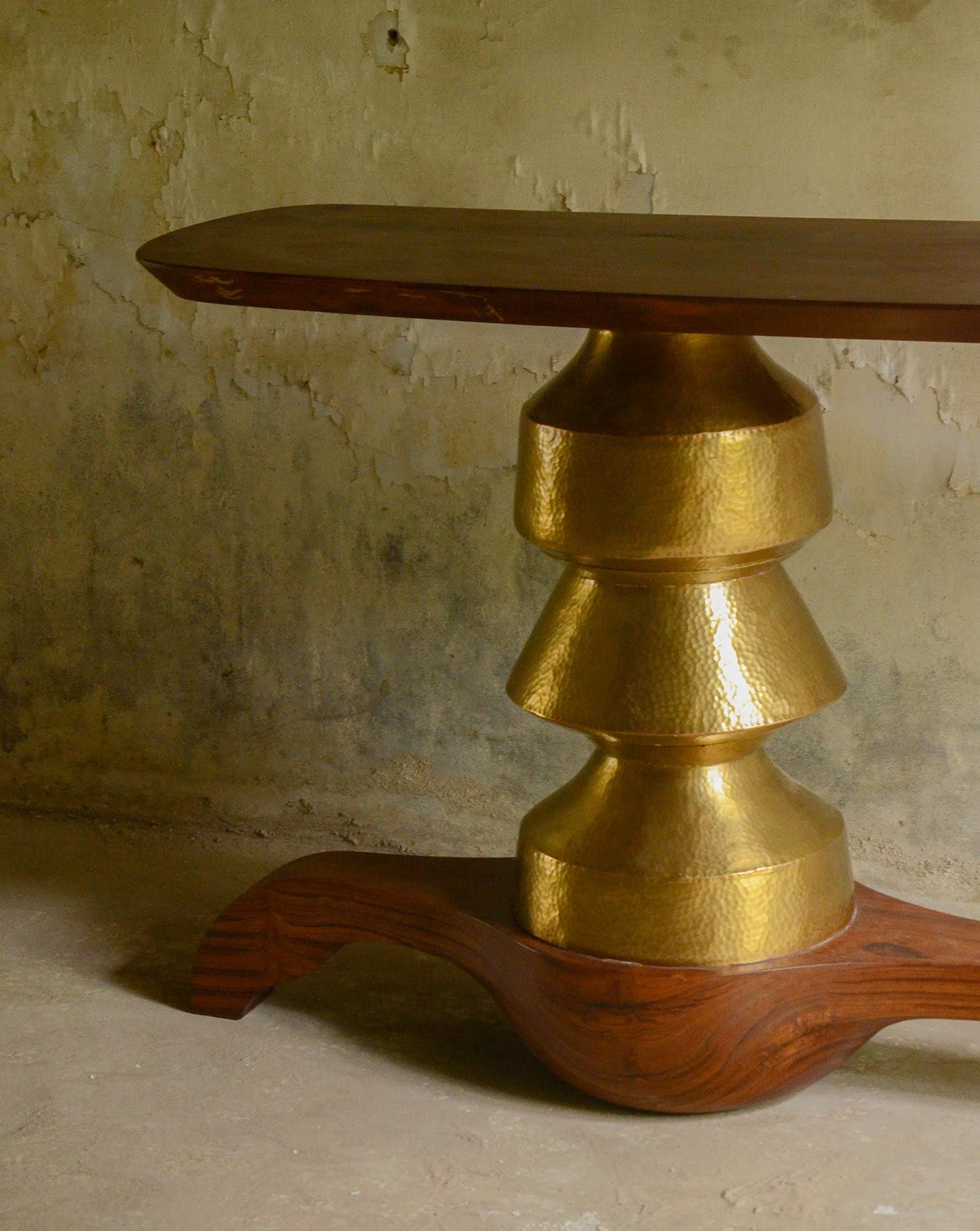 Ghee Brass and Wood Console Table