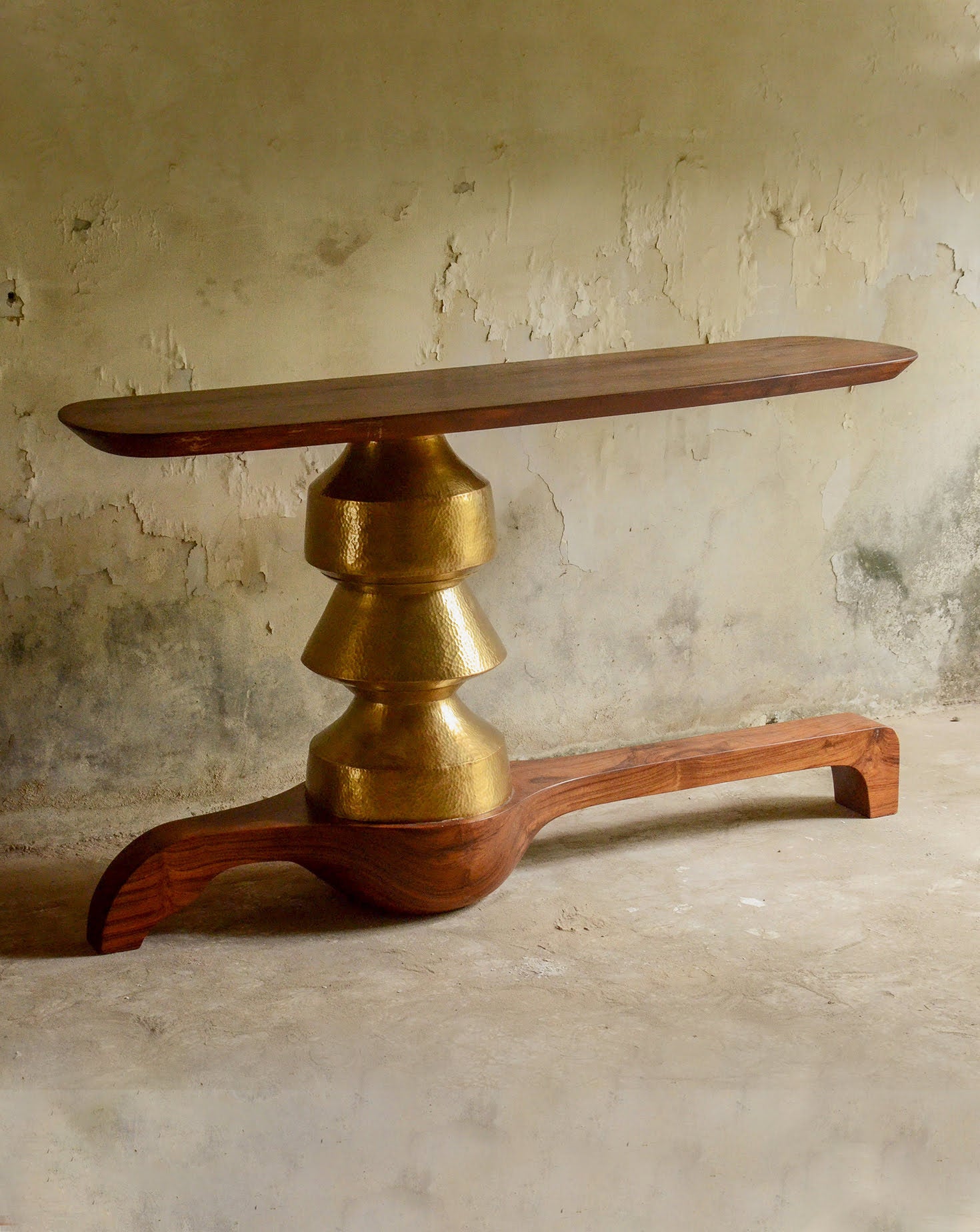 Ghee Brass and Wood Console Table