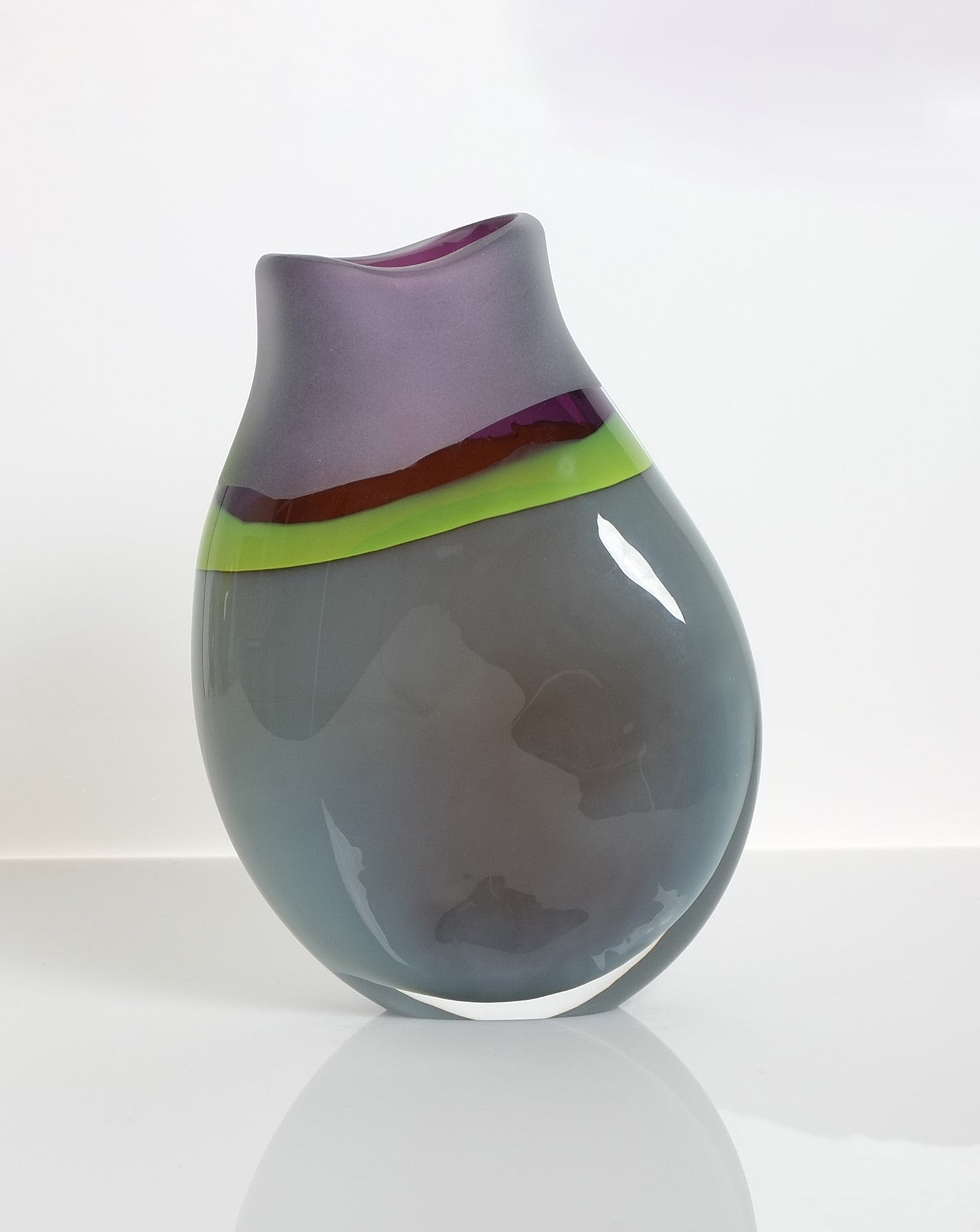 Grey Magenta Glass Sculptural Vessel