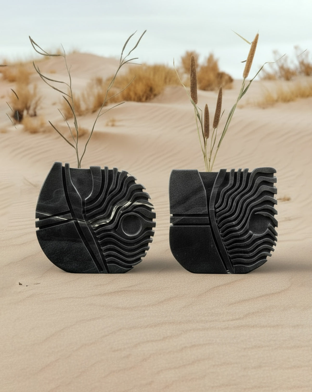 IDA 01 Black Marble Sculptural Vase