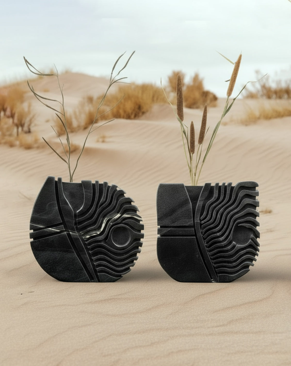 IDA 02 Black Marble Sculptural Vase