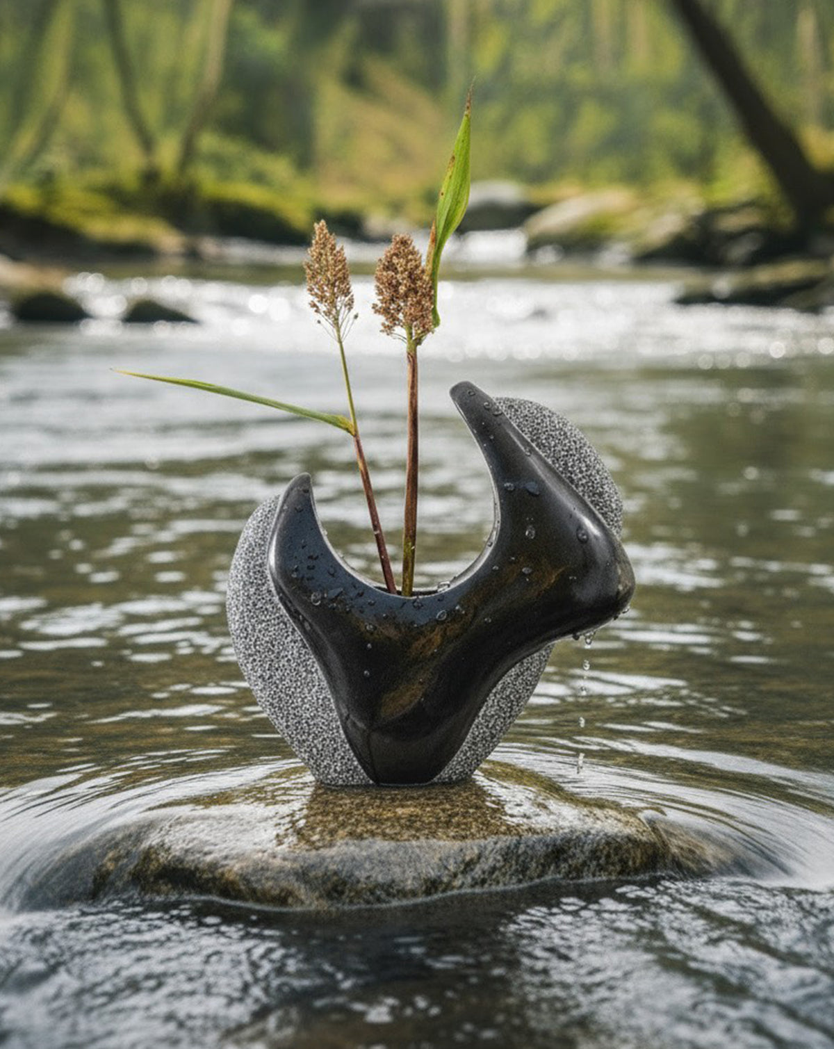 ILISHA 01 Black Marble Sculptural Vase