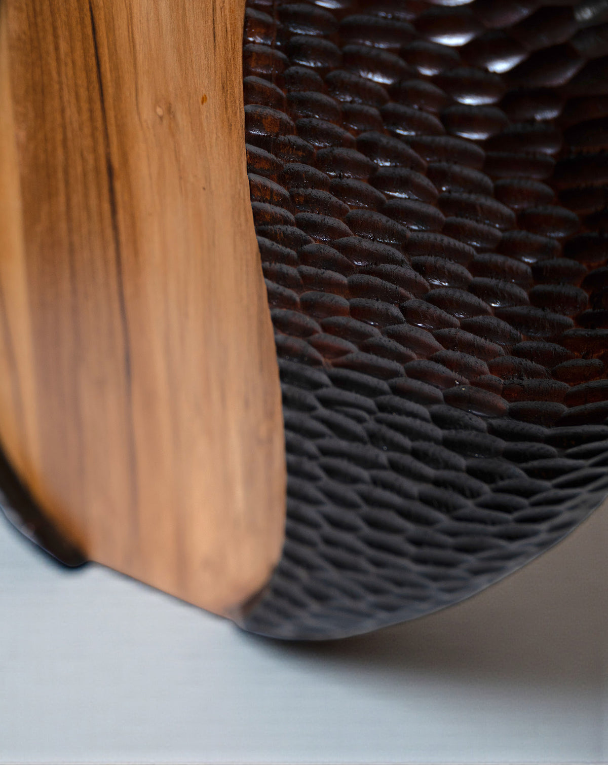 Made-to-order teak vase from Art Attaichi studio in Vadodara, Gujarat