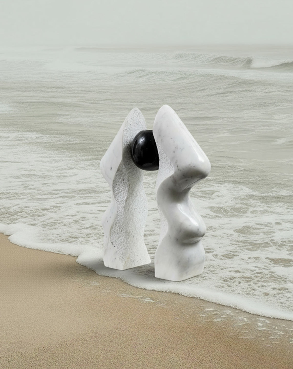 INIKA 06 White & Black Marble Sculptural Vase
