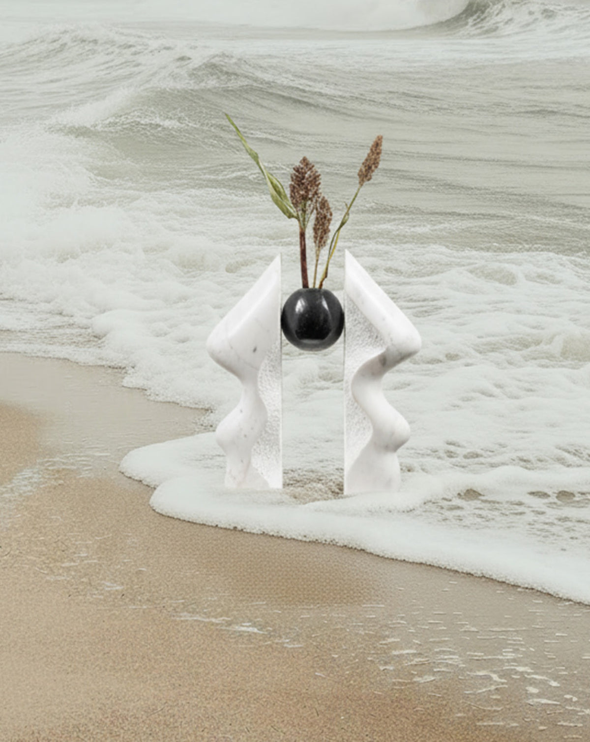 INIKA 06 White & Black Marble Sculptural Vase
