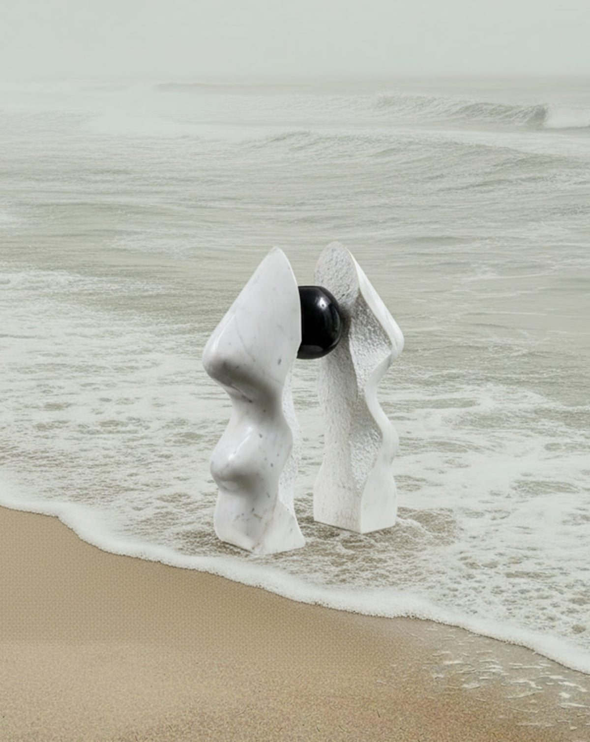 INIKA 06 White & Black Marble Sculptural Vase