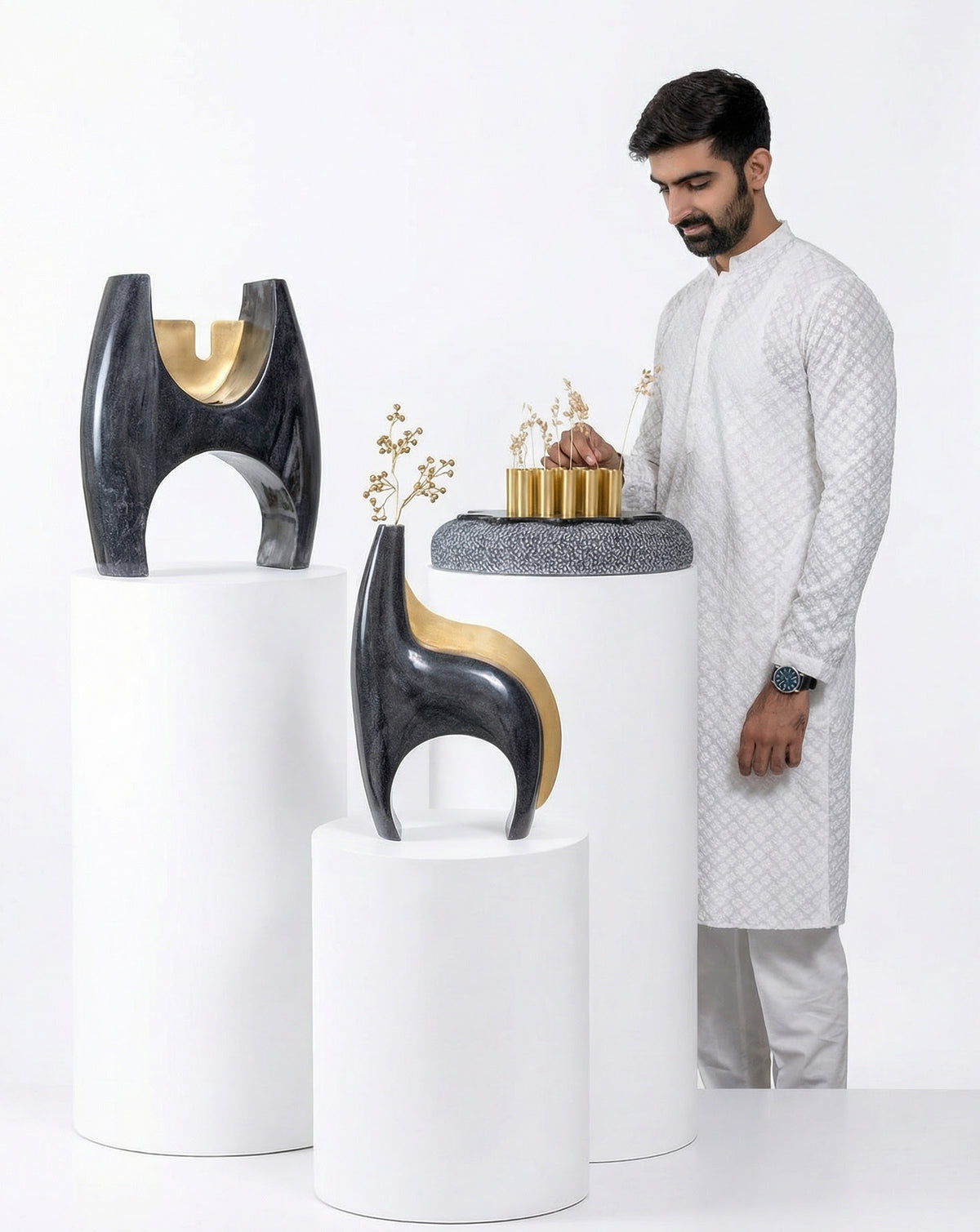 IRA 01 Marble and Brass Vase
