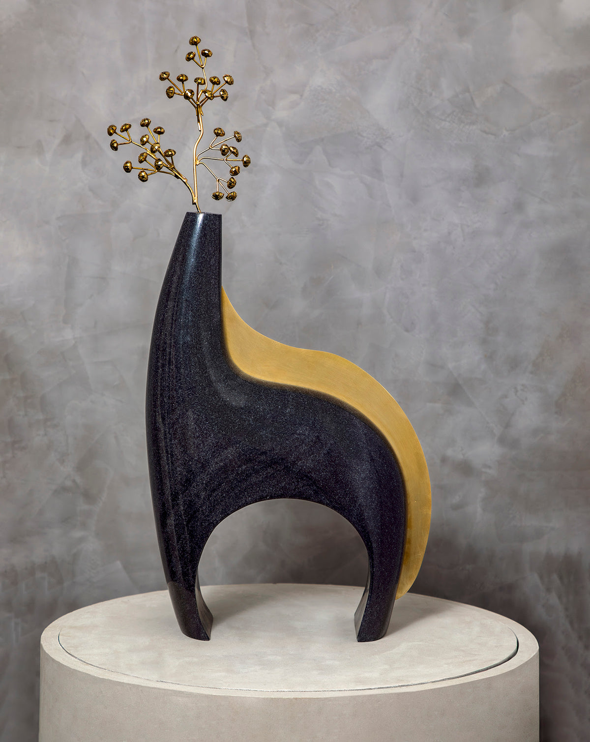 IRA 02 Marble and Brass Sculptural Vase