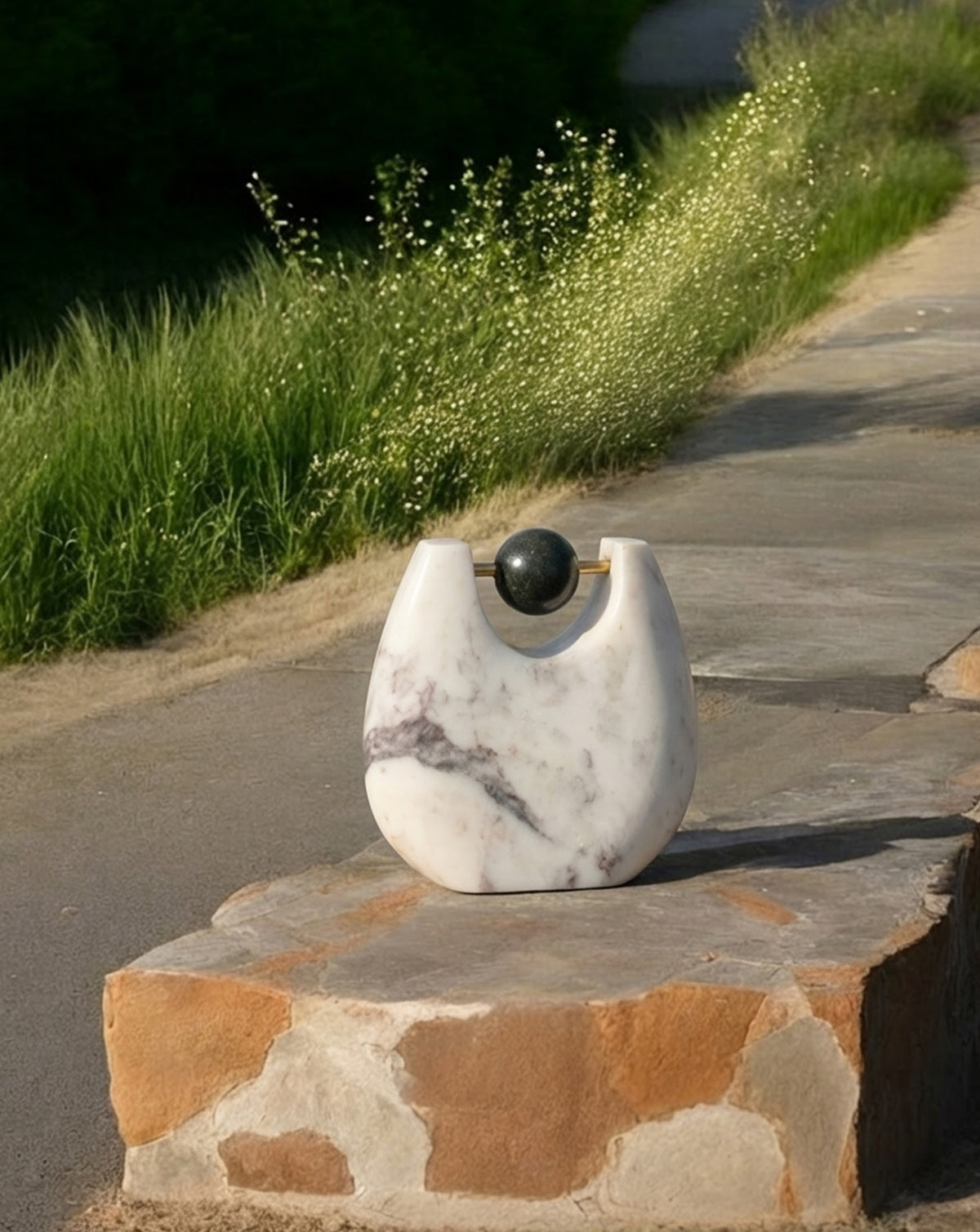 Detail of natural white marble veining, inherent to each handcrafted piece
