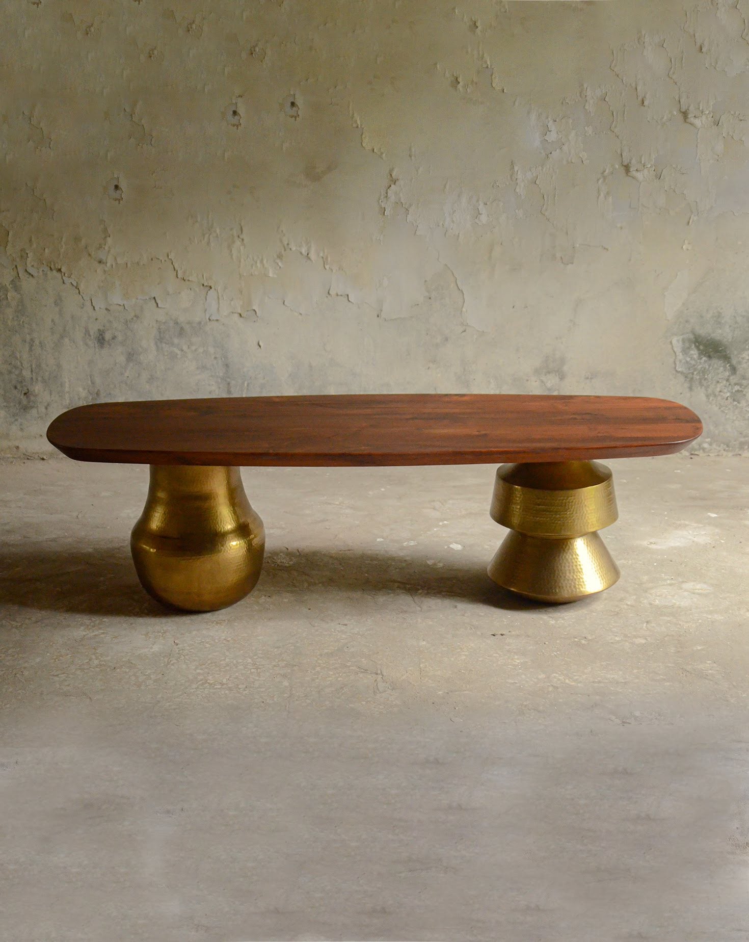 Lota Brass and Wood Bench