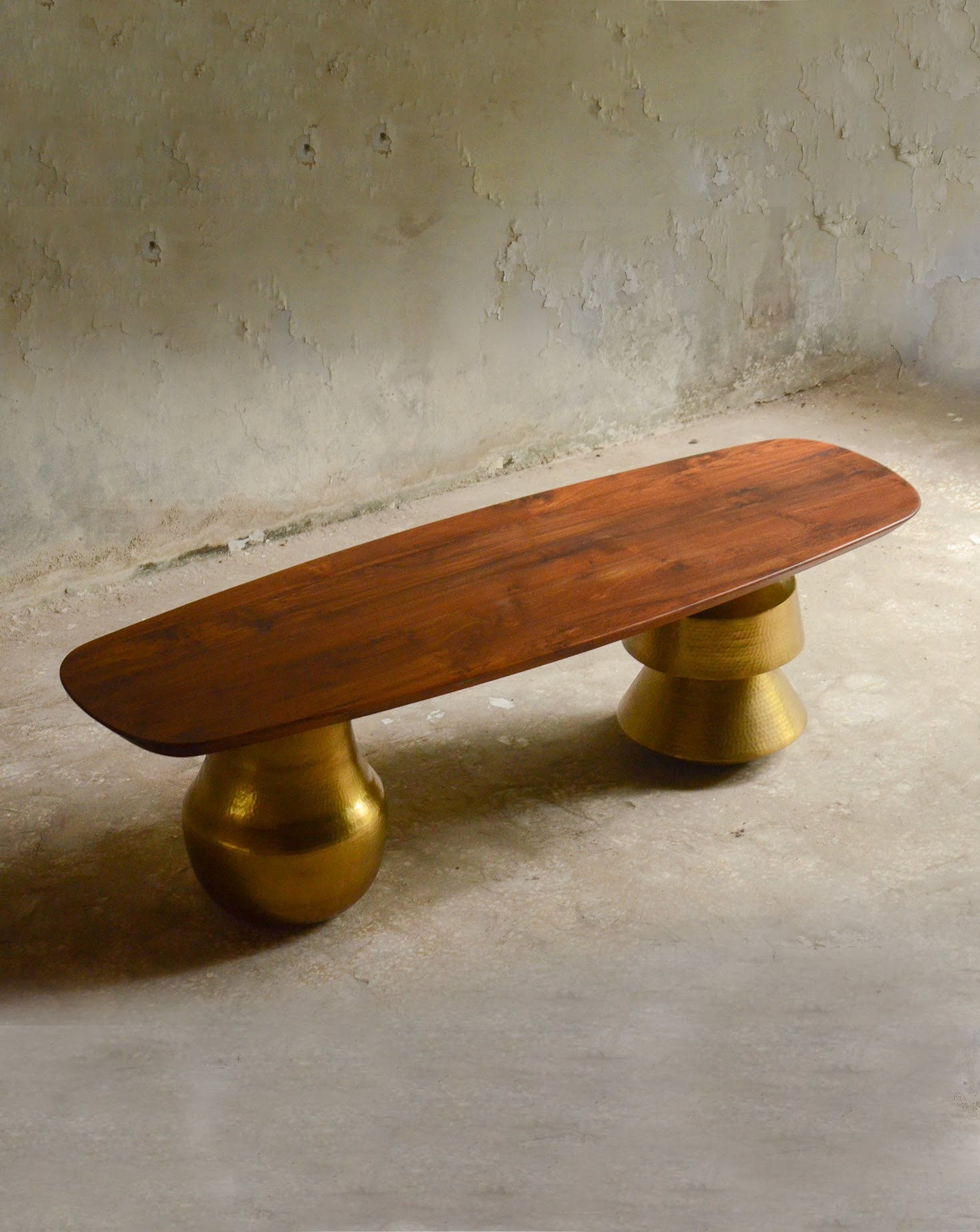 Lota Brass and Wood Bench