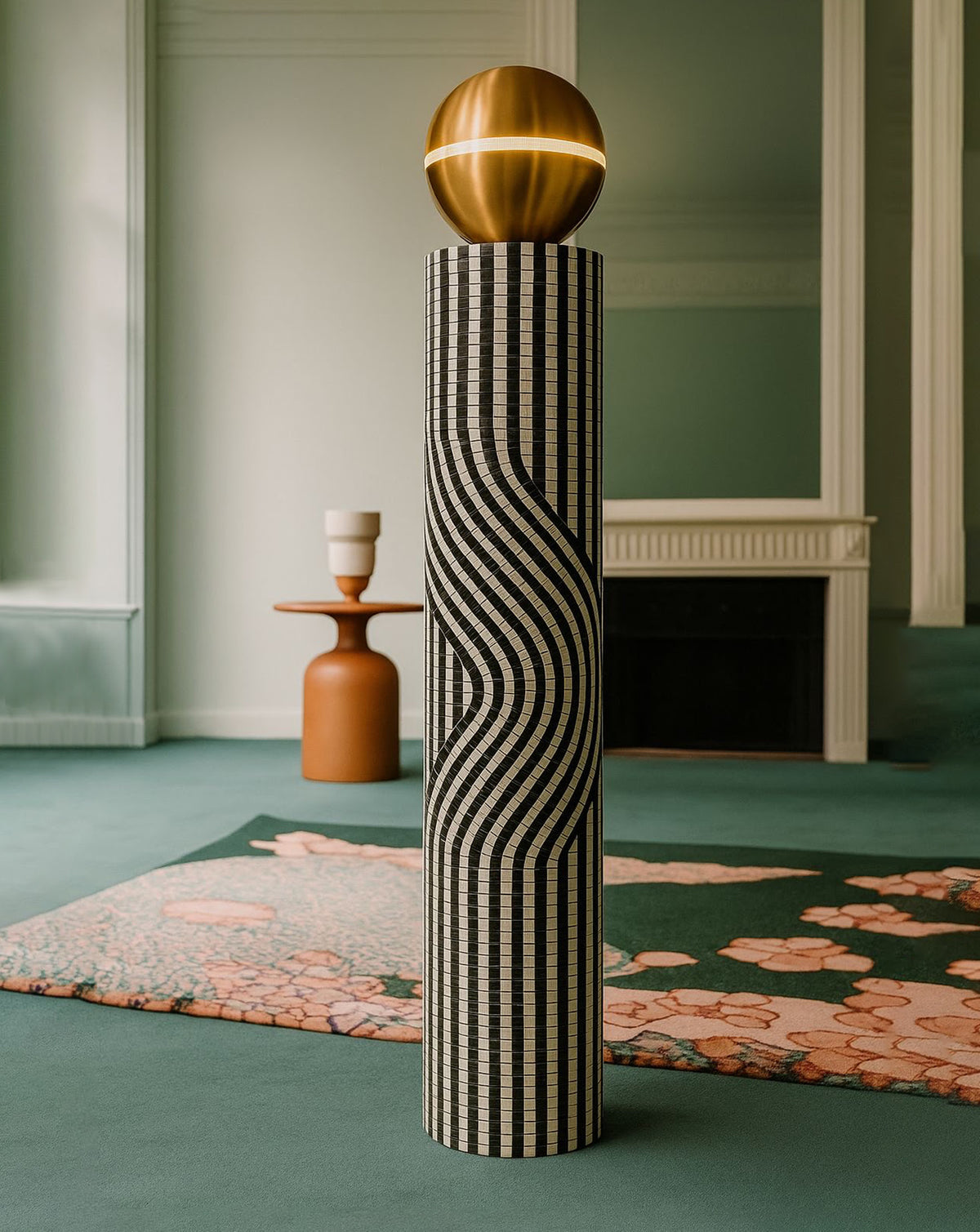 Mosaic Wood and Ceramic Floor Lamp