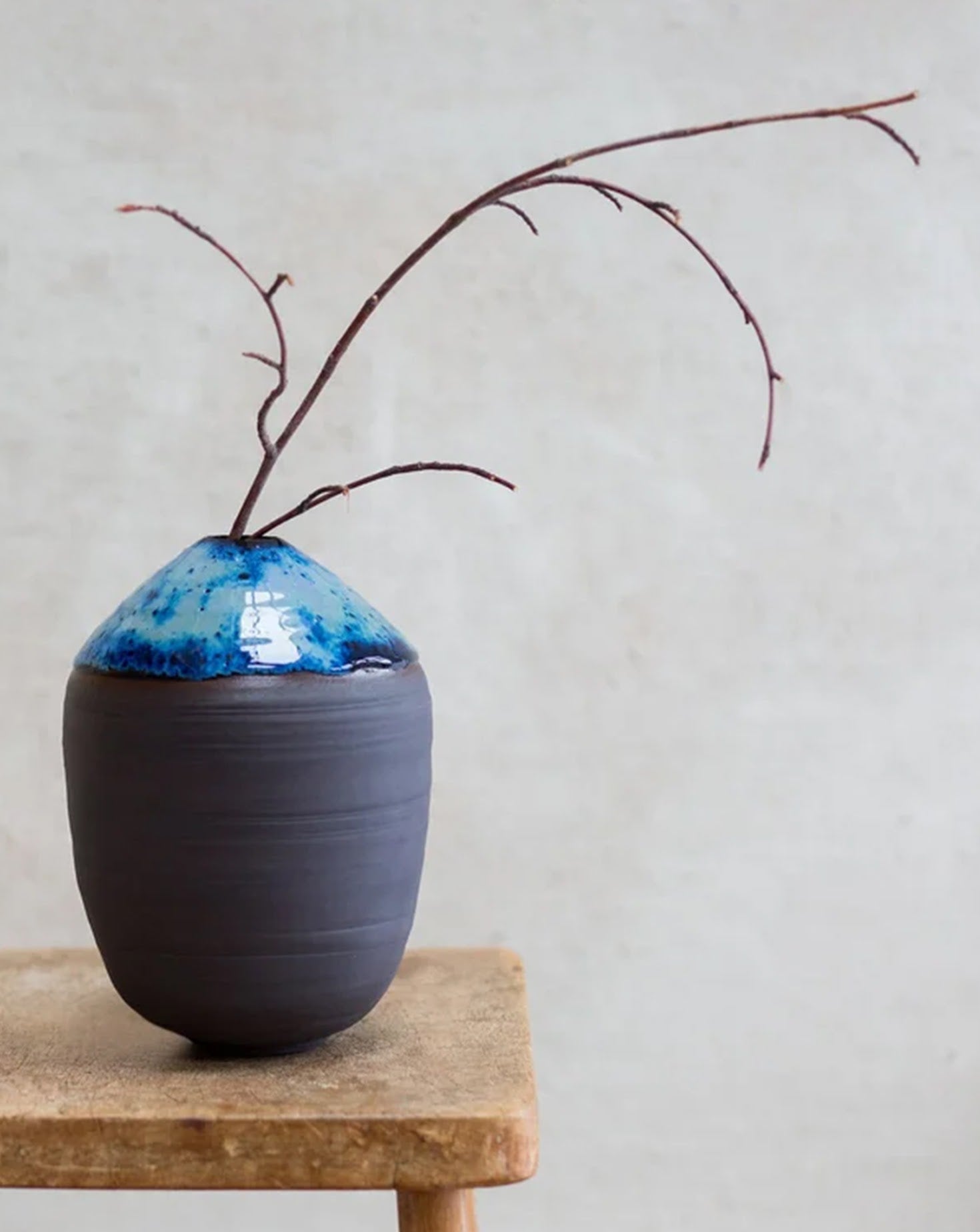 Narrow Neck Blue Limestone Moon Jar