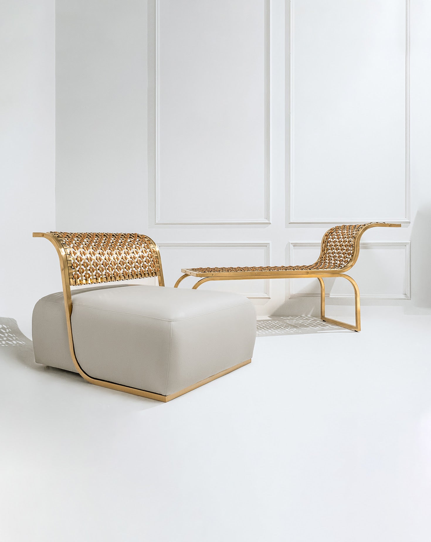 Nouveau Steel and Brushed Gold Armchair