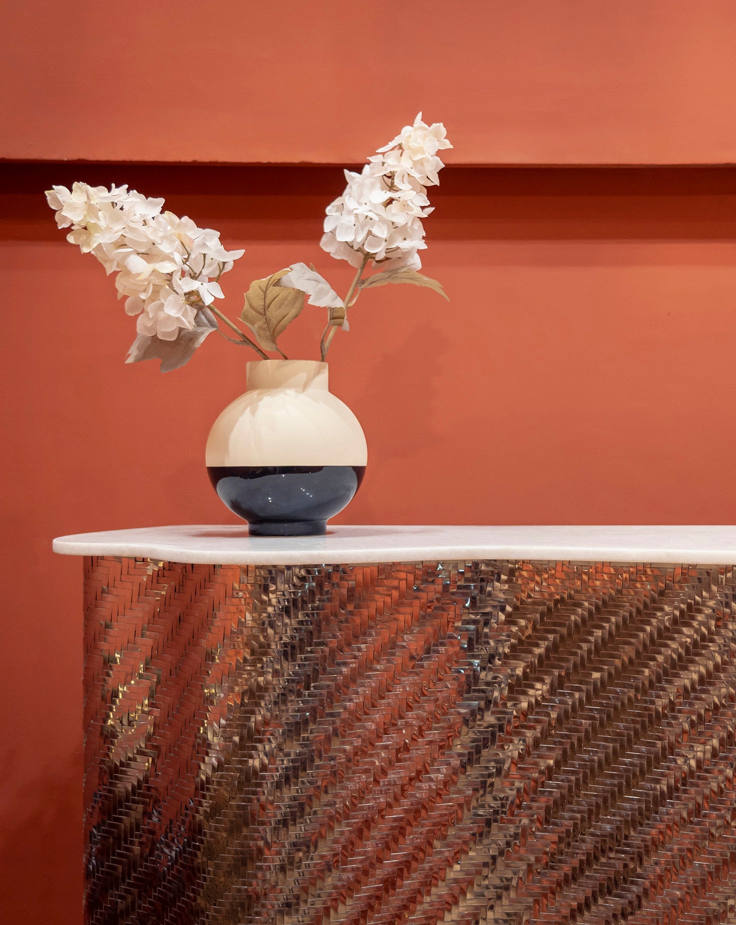 SS Woven Silver and Chrome Bar Cabinet