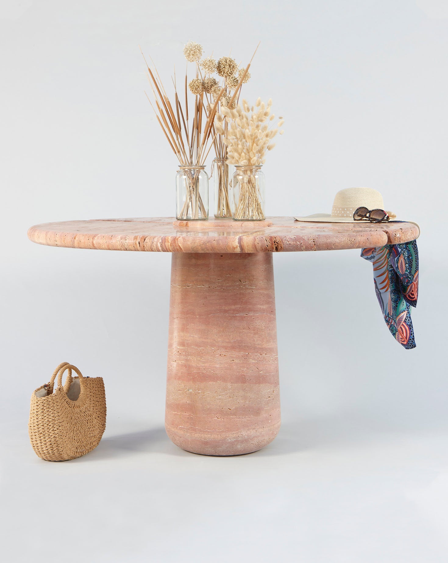 Sculptural Travetino Rosso Mistral Dining Table