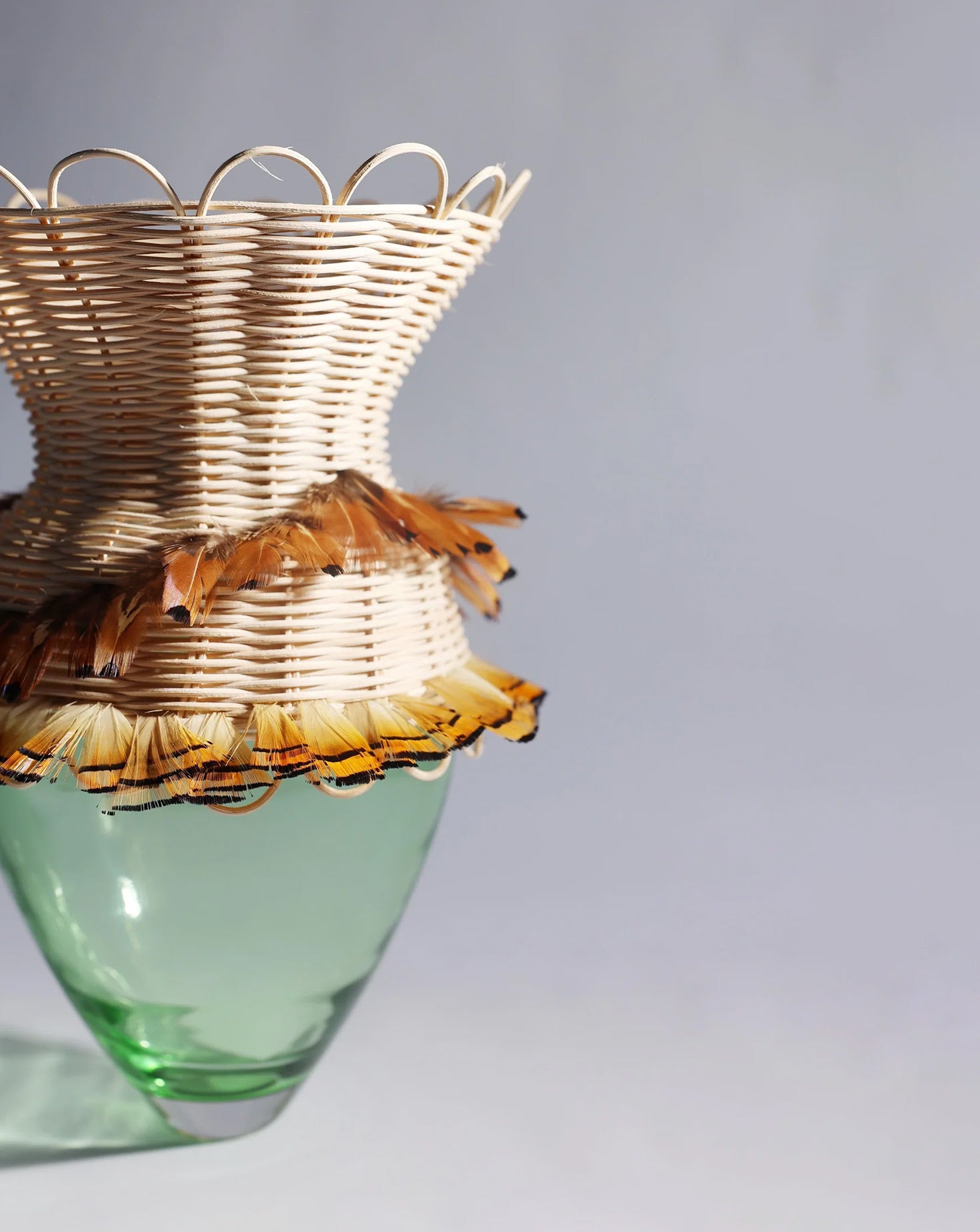 TRIBE Rattan and Feathers Tiger Vase
