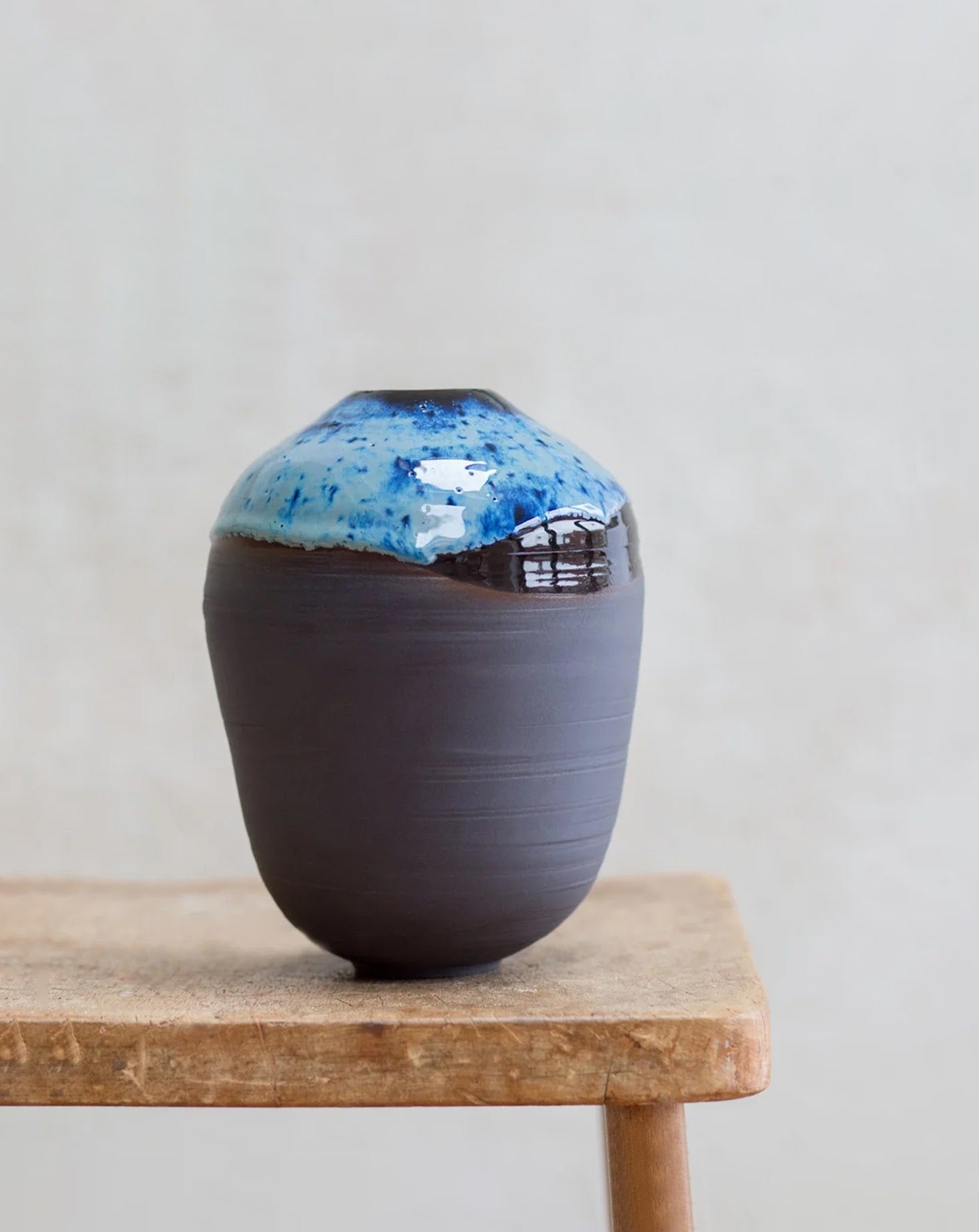 Tenmoku Blue Limestone Moon Jar