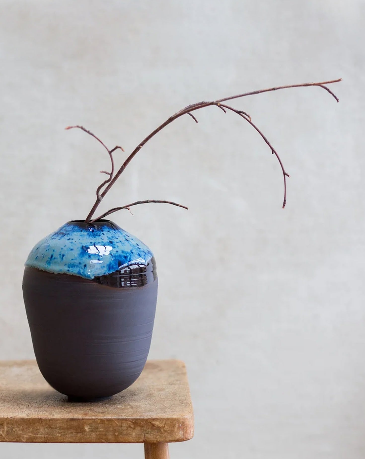 Tenmoku Blue Limestone Moon Jar