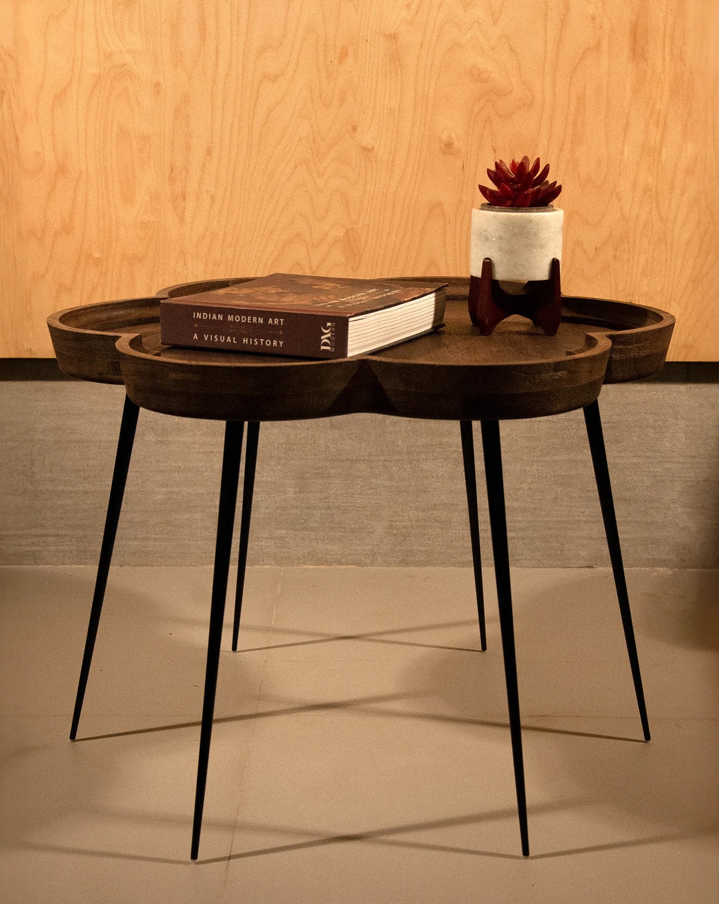 Flower Wood and Steel Side Table