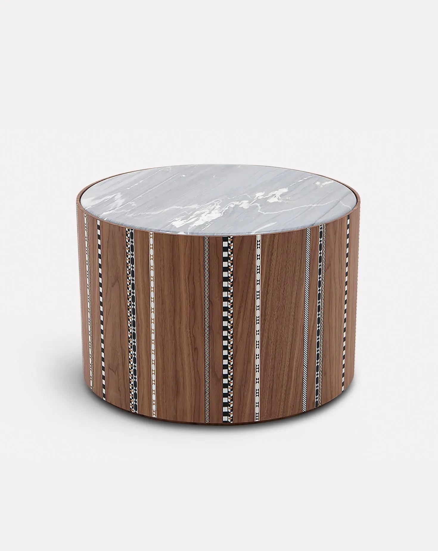 Marquetry Drum Side Table Short Nada Debs