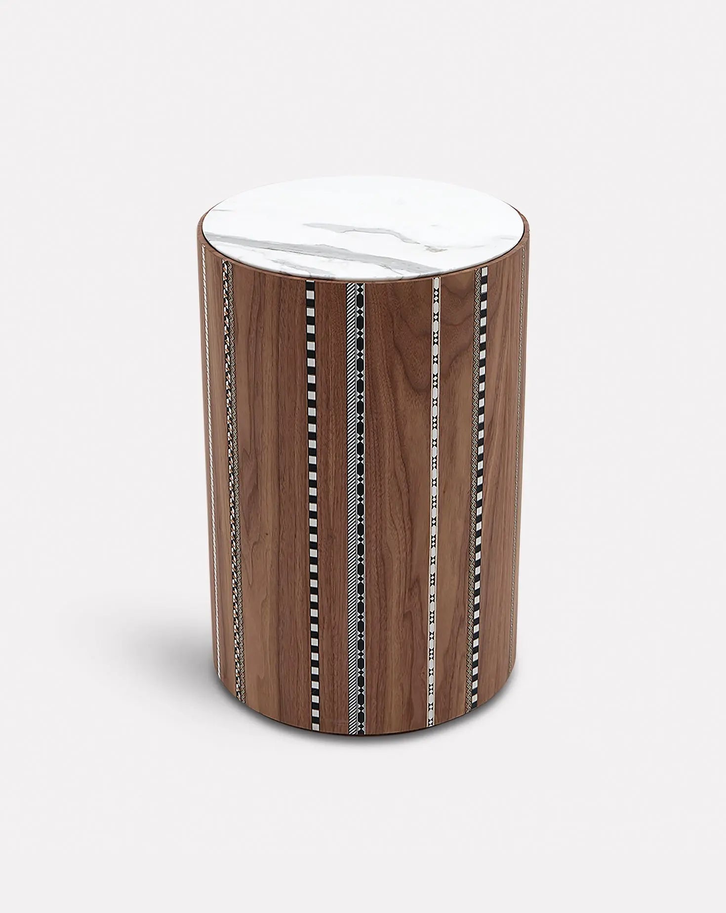 Marquetry Drum Side Table Tall Nada Debs