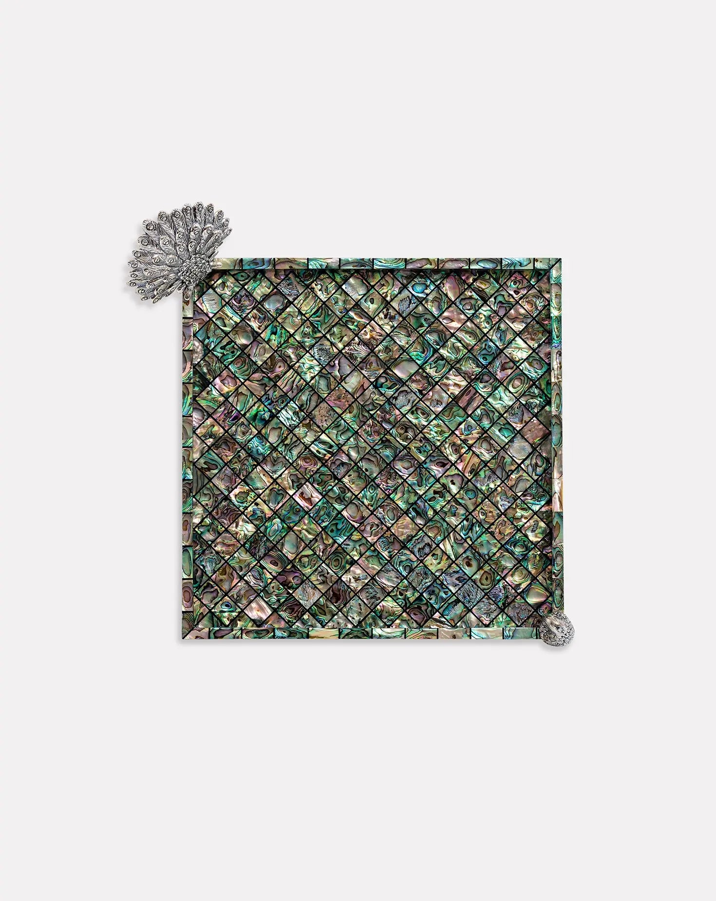 Mosaic Abalone Shell Peacock Tray Lotus Arts de Vivre