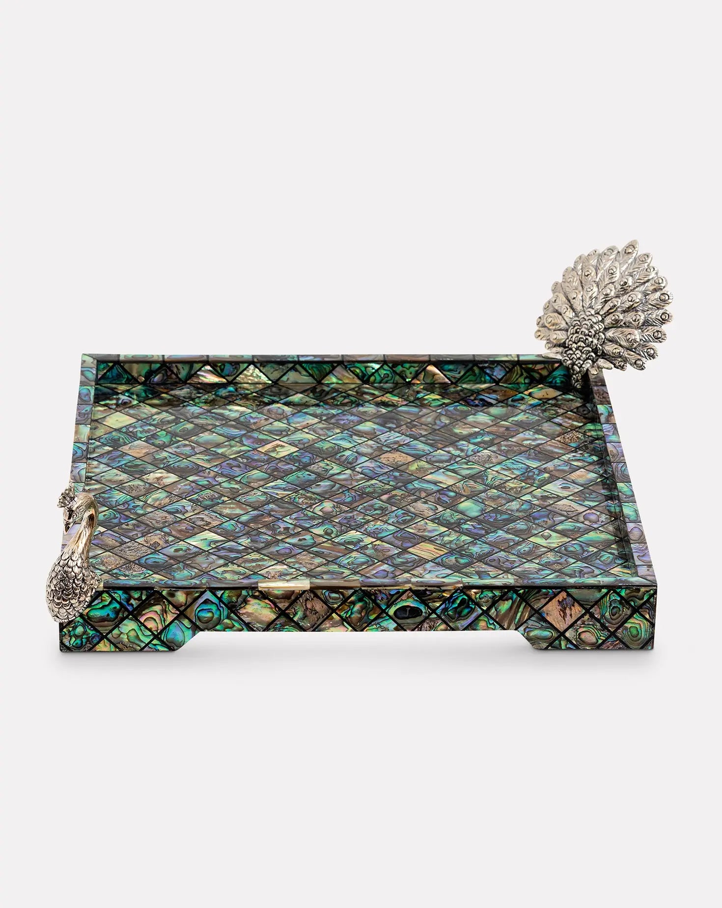 Mosaic Abalone Shell Peacock Tray Lotus Arts de Vivre