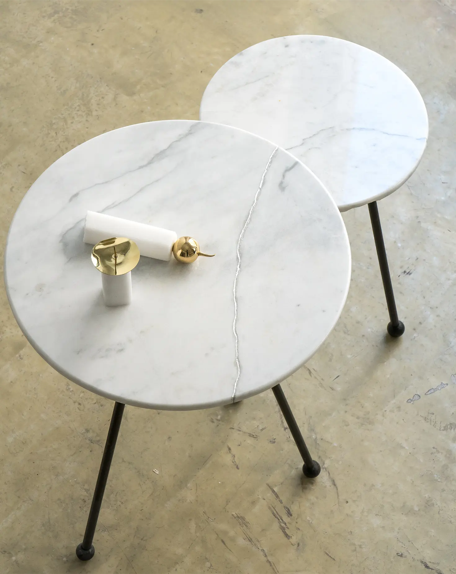 Set of 2 Orbit White Marble Side Tables On.entropy