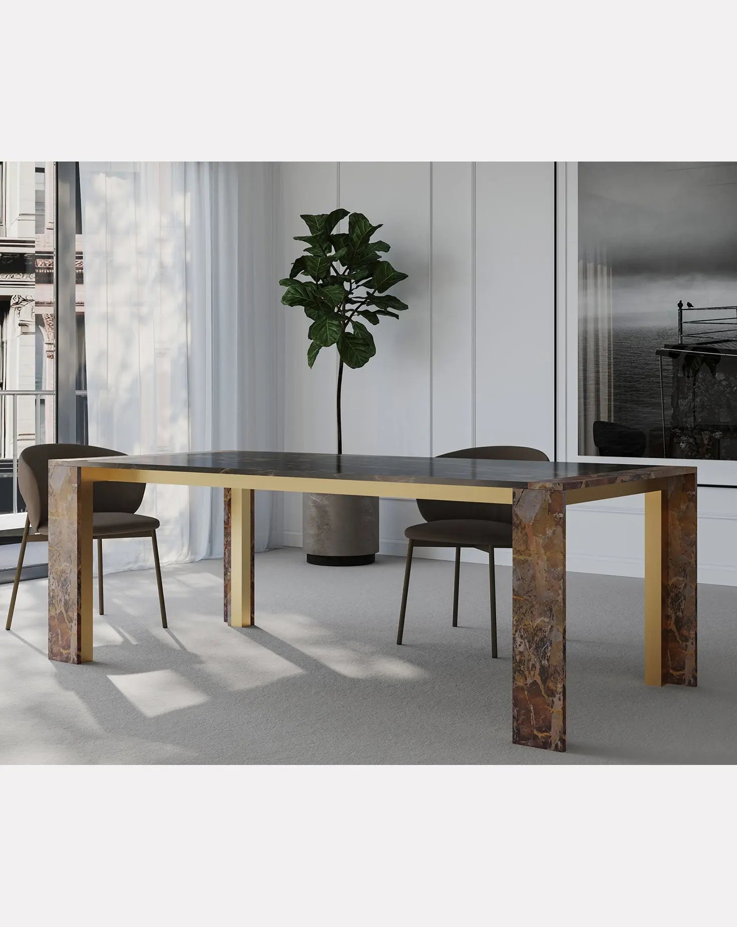 Ilan Sahara Brown and Opera Marble Dining Table L'Eccesso