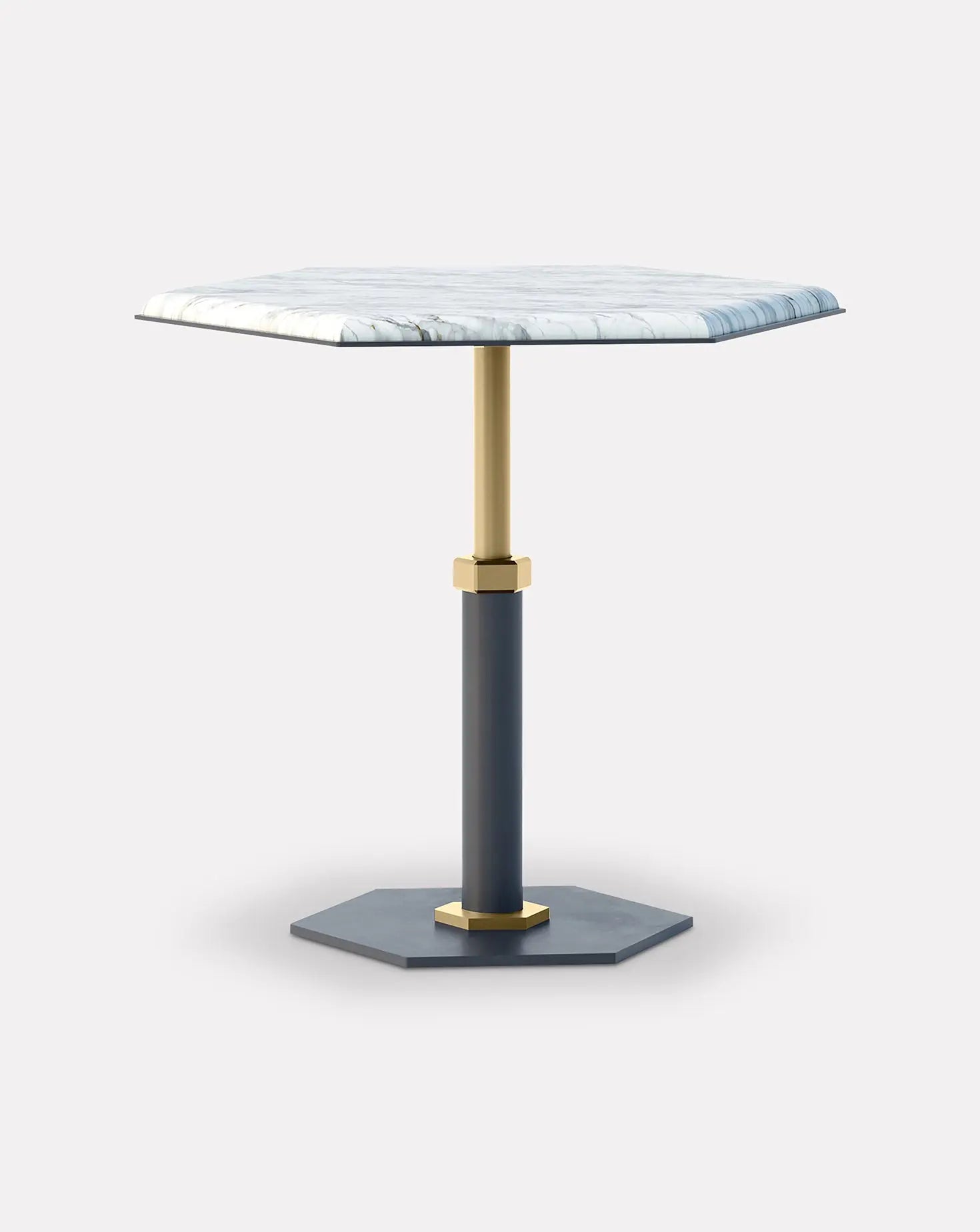 Pedestal Bianco and Brass Hexagon Side Table Gabriel Scott