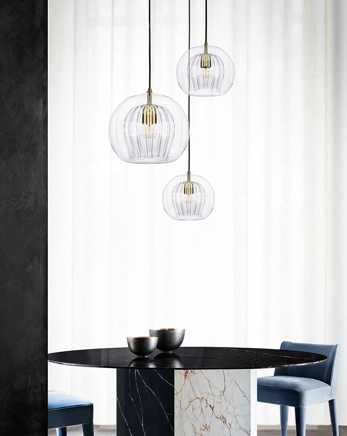 Pleated 3 Piece Crystal Pendant Marc Wood