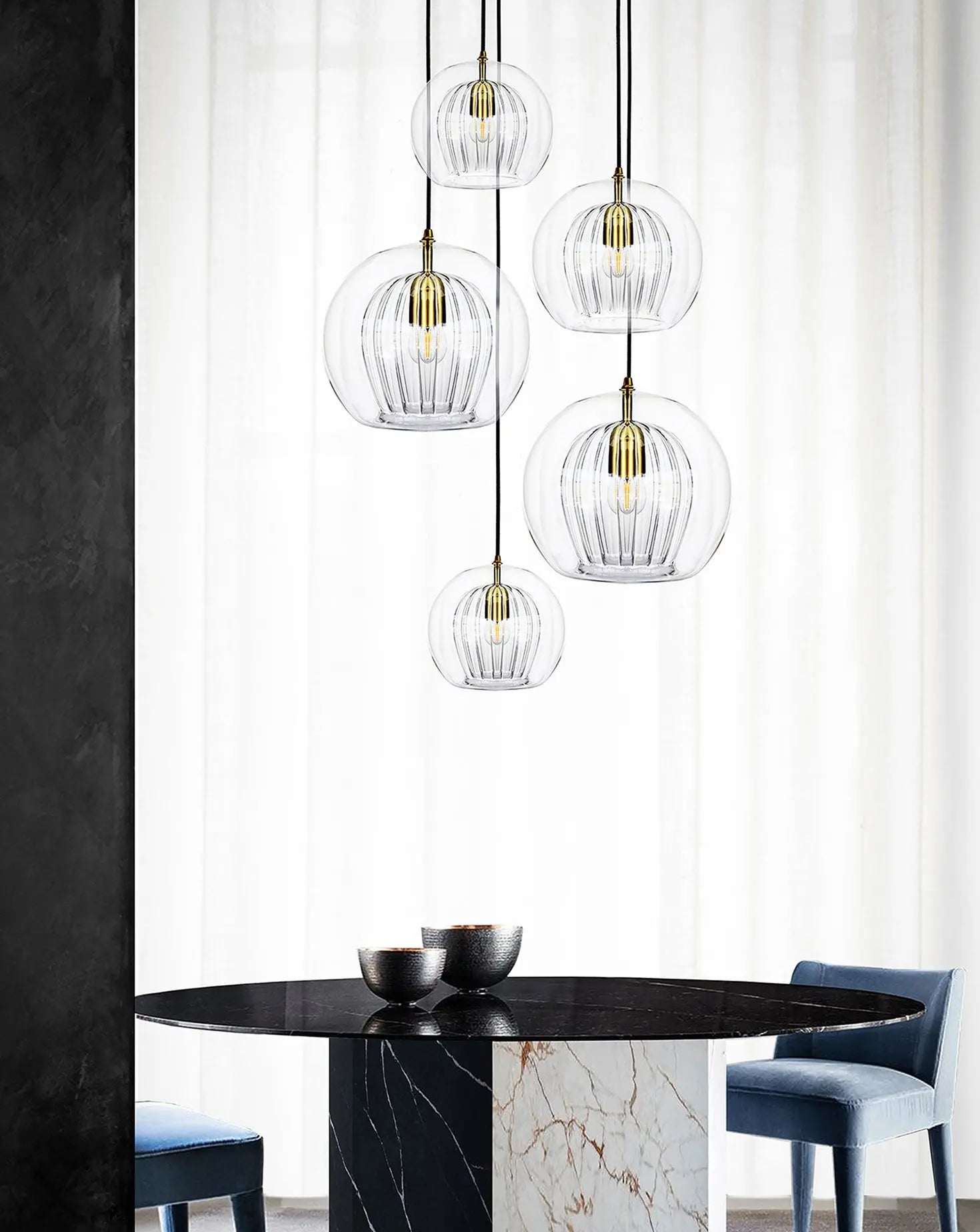 Pleated 5 Piece Crystal Pendant Marc Wood