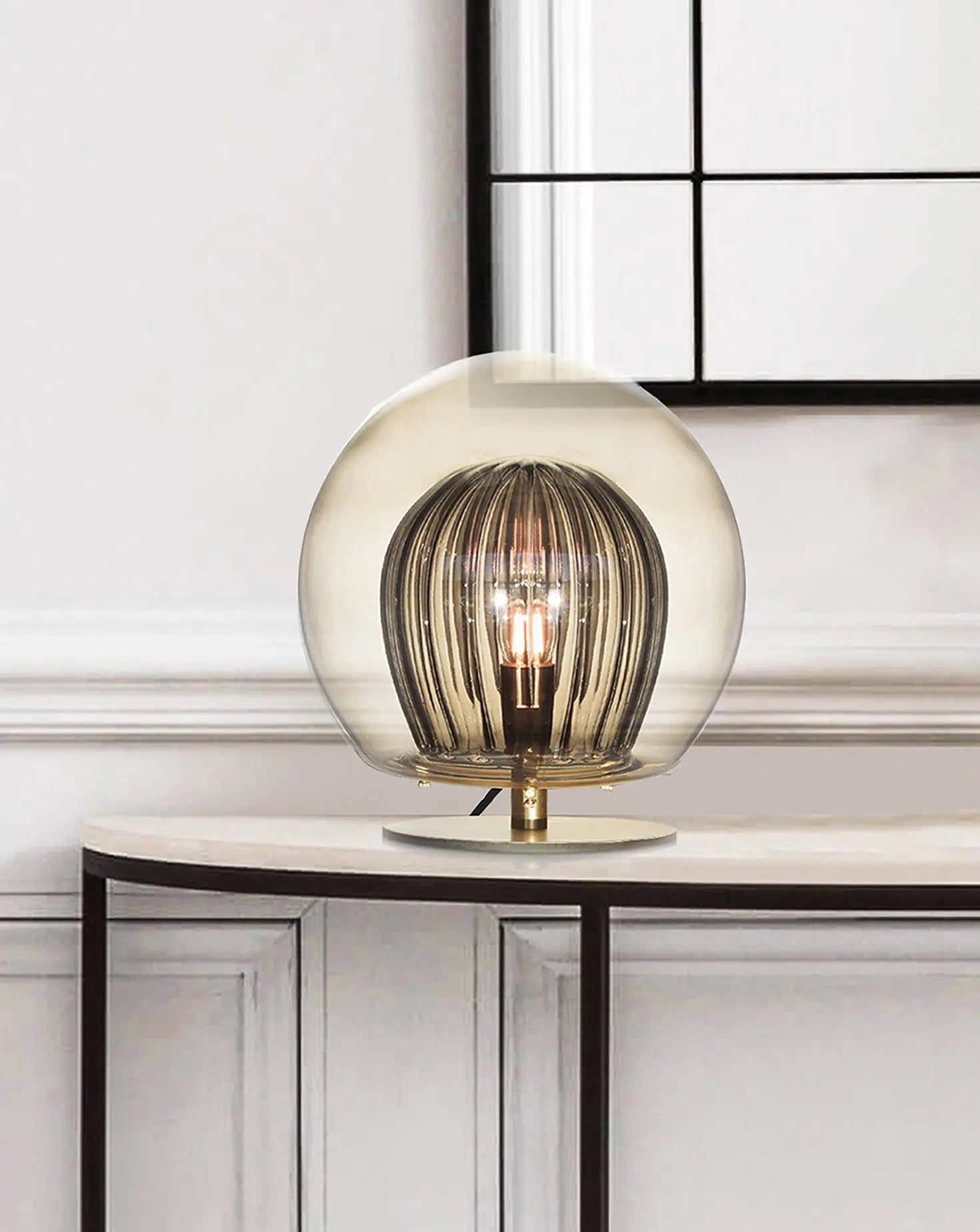 Pleated Smoke Crystal Table Lamp Marc Wood