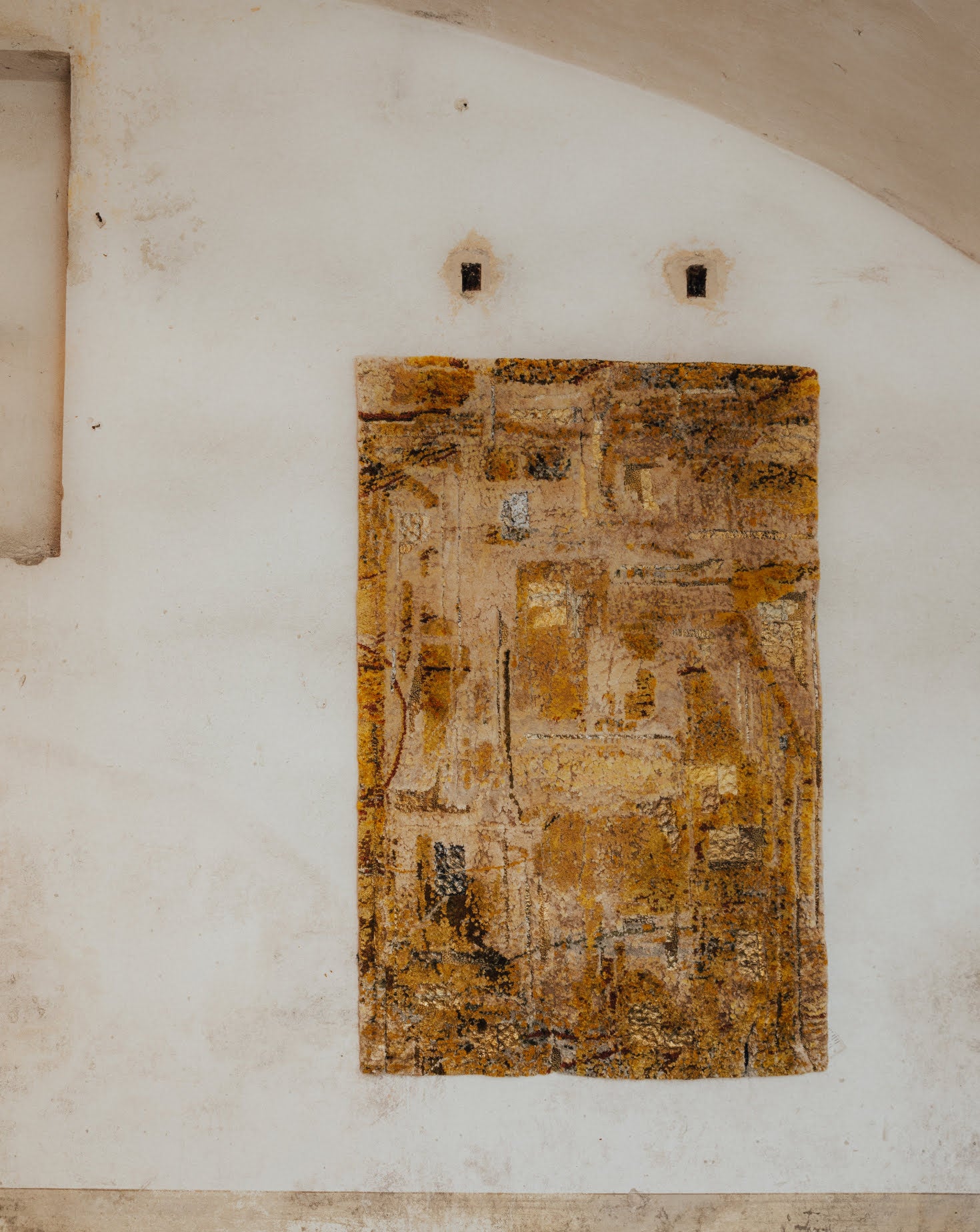 Beige and Gold Geometric Rug