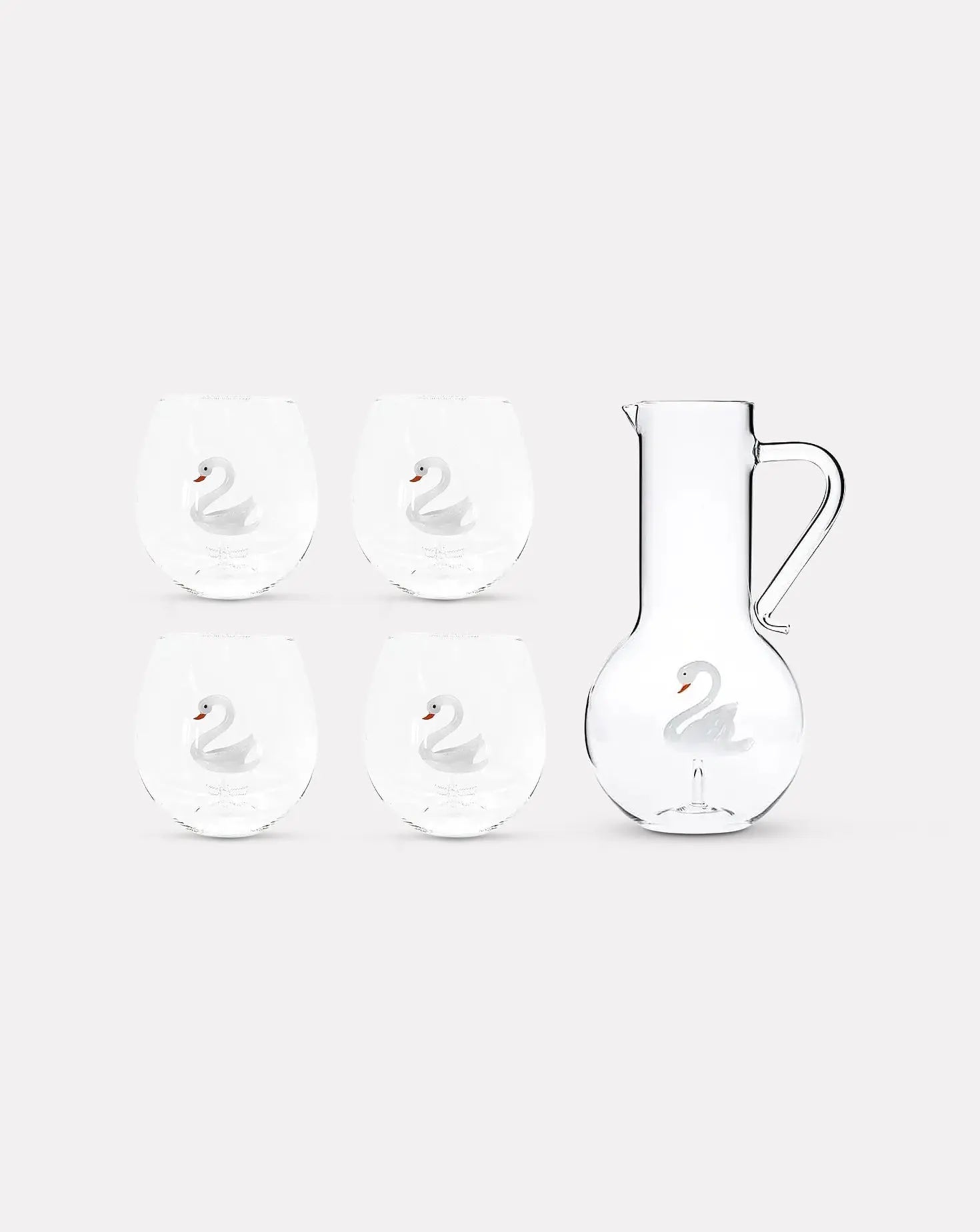 Set of 4 White Swan Glasses and Jug Casarialto