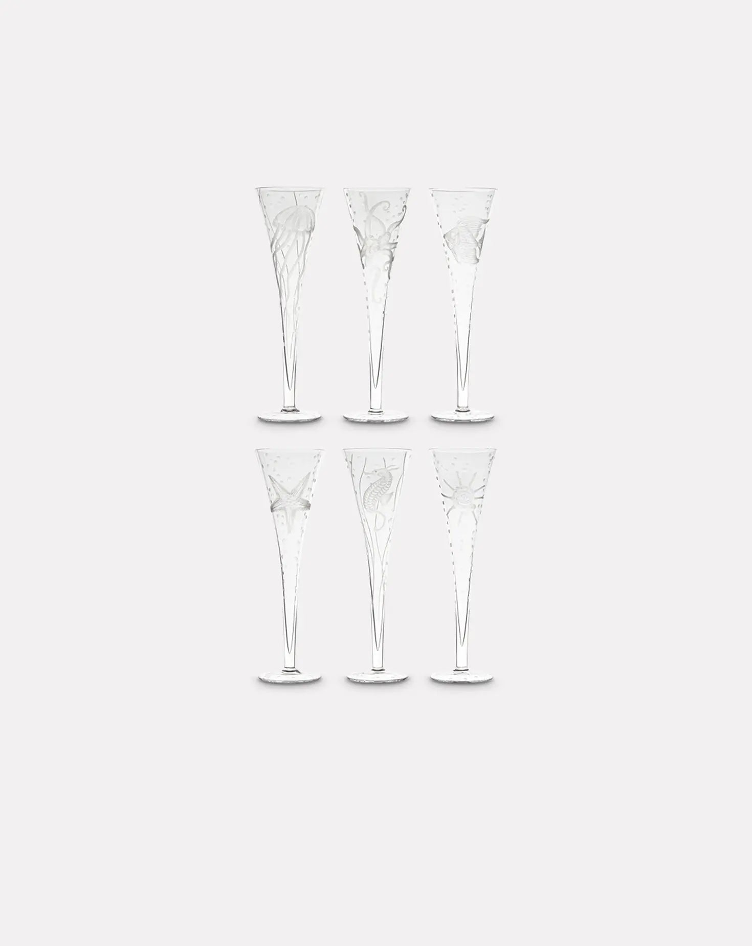 Set of 6 Sea Life Collection Champagne Flutes Artel