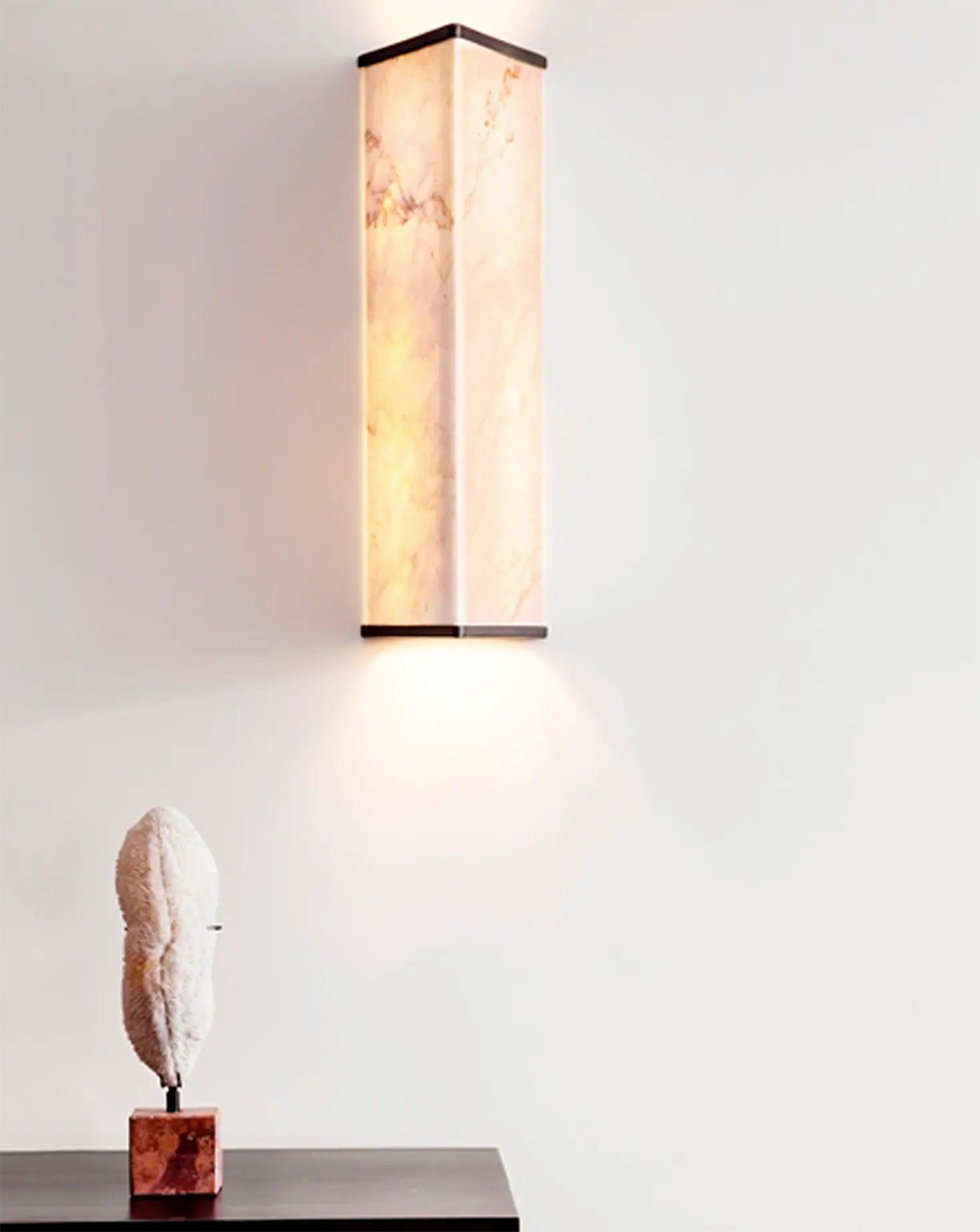 Vanity White Marble Wall Light On.entropy