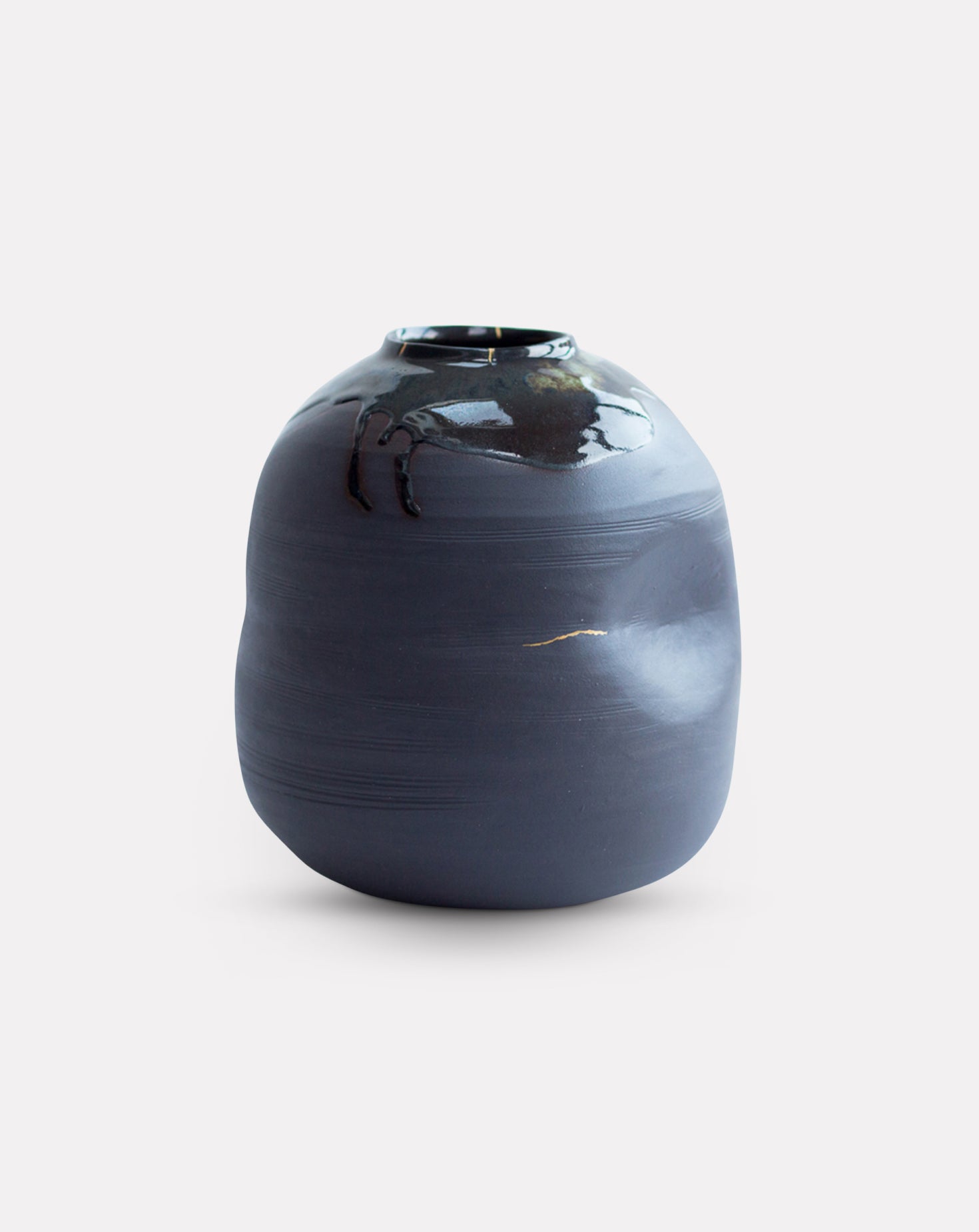 Large Kintsugi Tenmoku Moon Jar Vessel