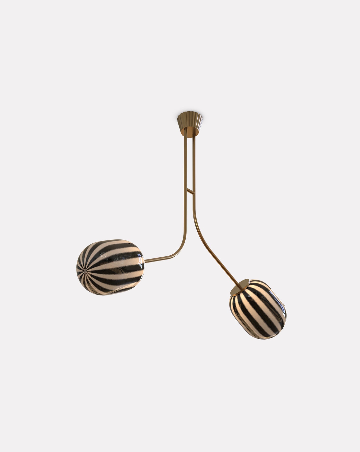 2 Module Bent Bullseye Glass and Brass Chandelier