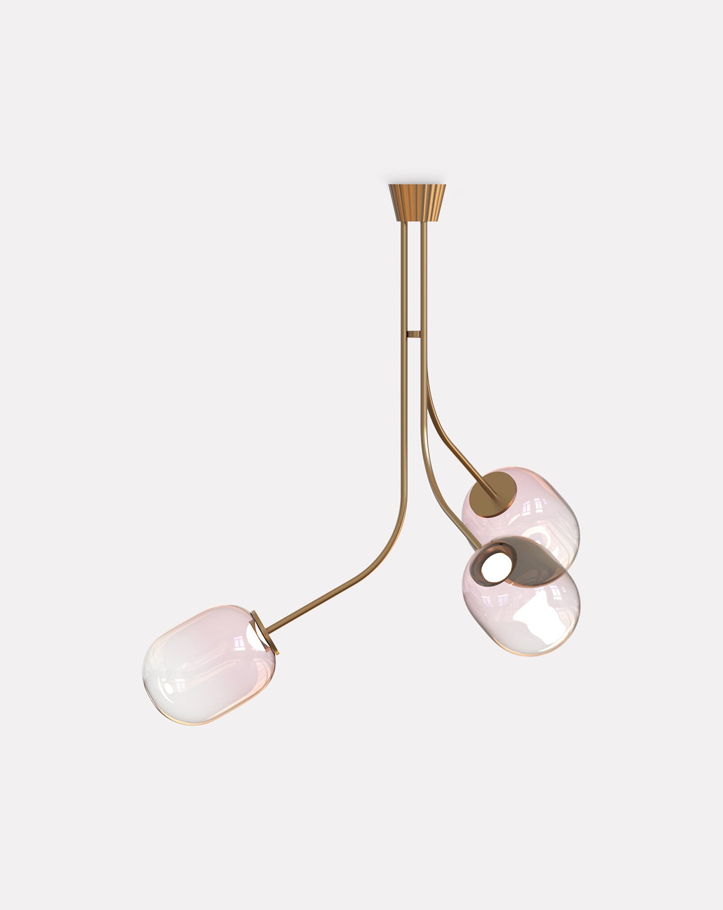 3 Module Bent Ombre Candy Glass and Brass Chandelier
