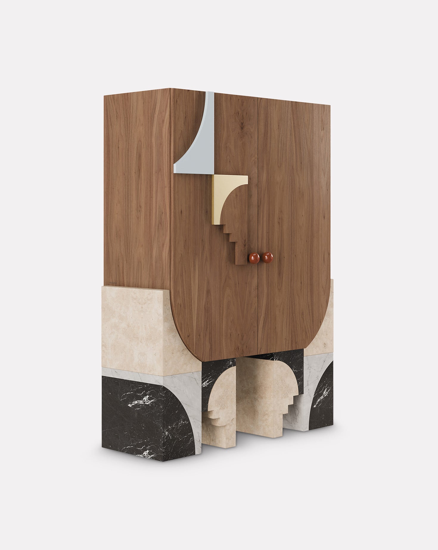 Arkos Bar Marble and Wood Cabinet