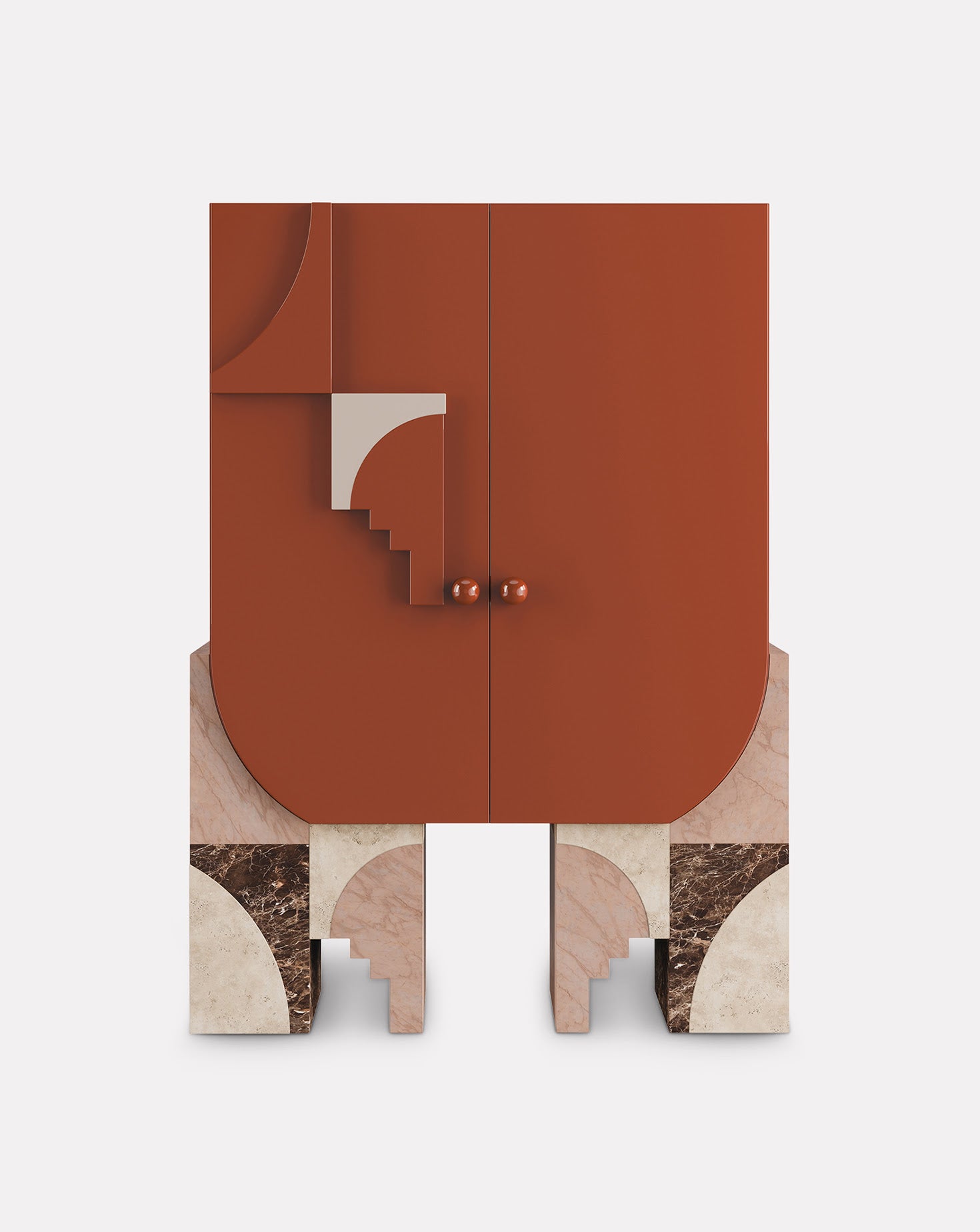 Arkos Bar Lacquered Wood Teracotta Cabinet
