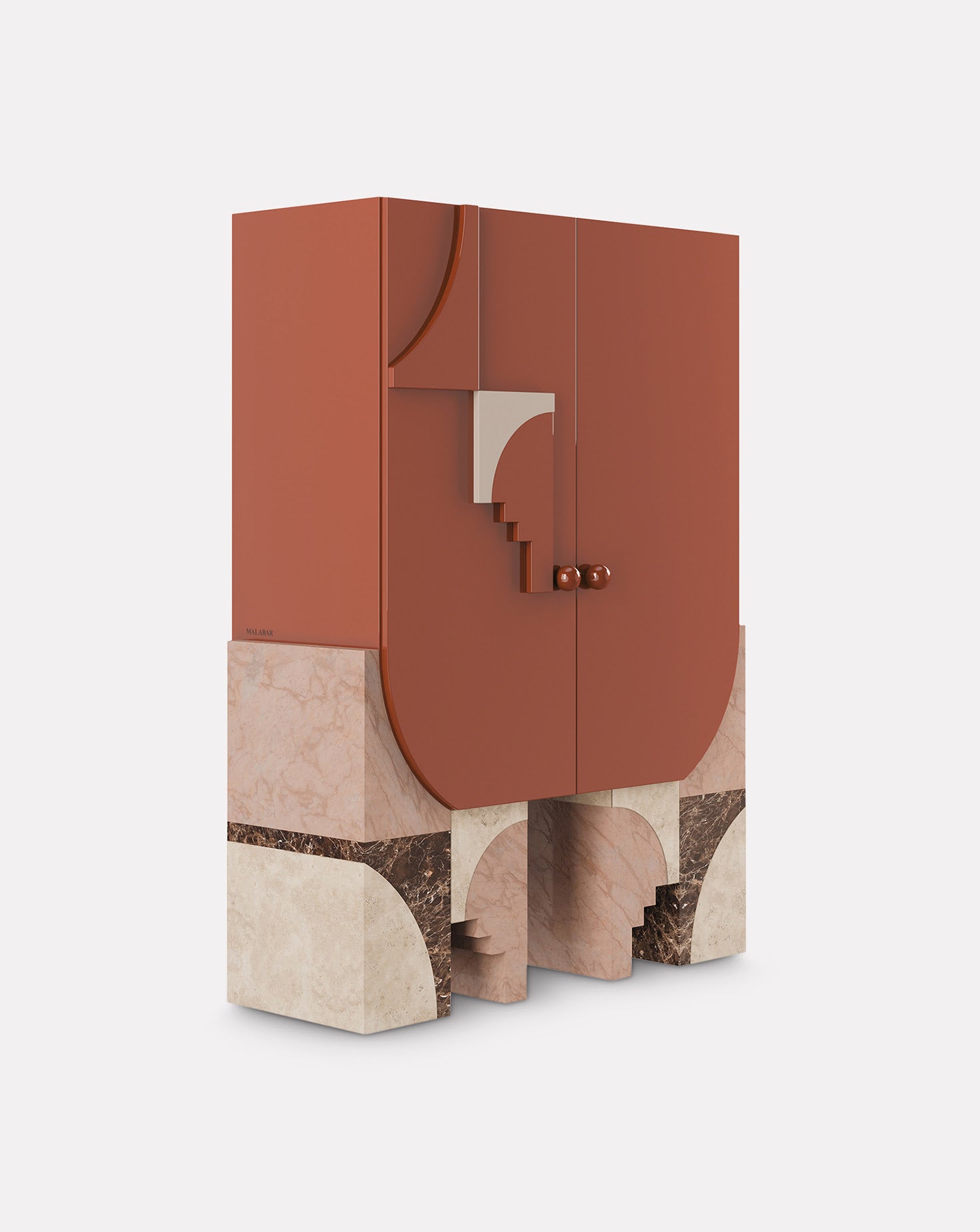 Arkos Bar Lacquered Wood Teracotta Cabinet