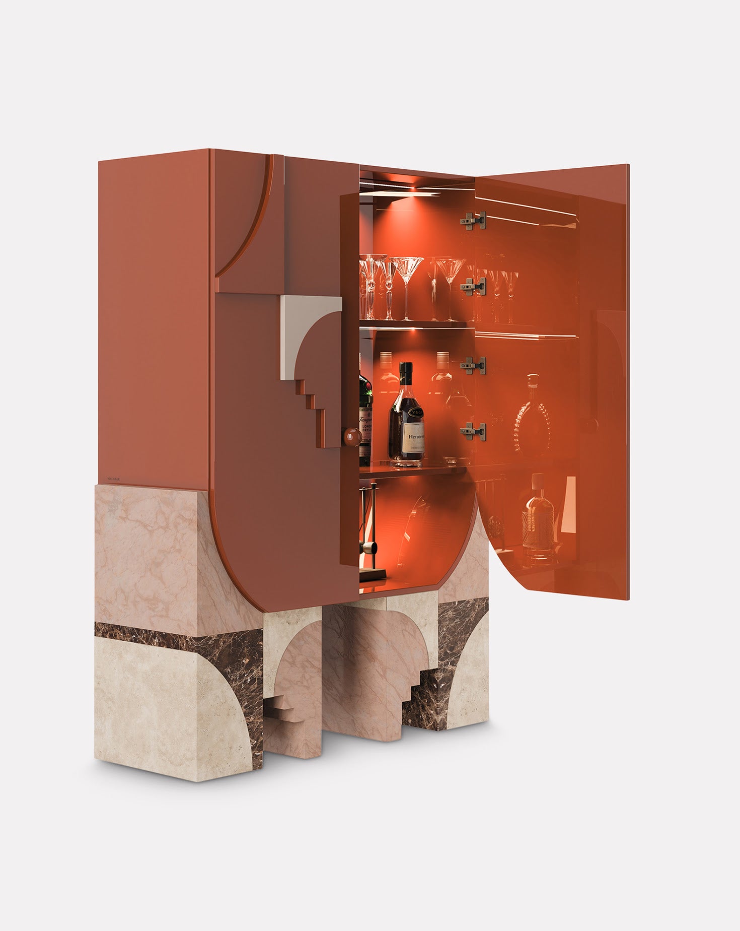 Arkos Bar Lacquered Wood Teracotta Cabinet