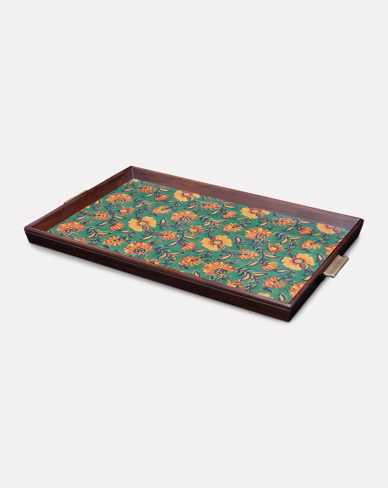 Booti Teak Wood and Brass Tray